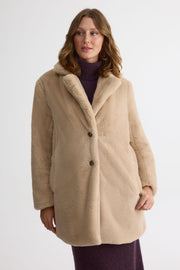 Manteau en fausse fourrure – Femme && TAUPE