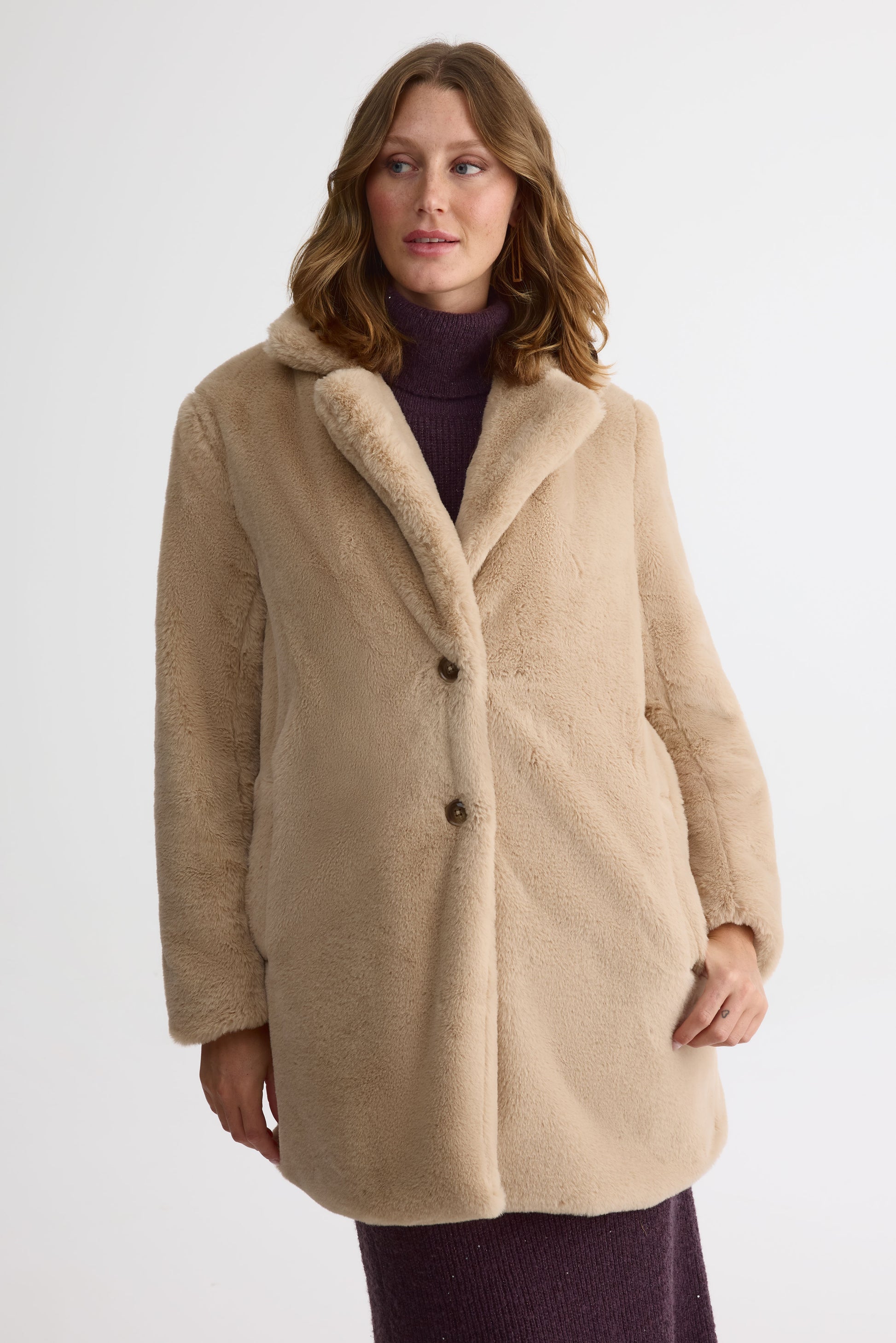 Manteau en fausse fourrure – Femme && TAUPE