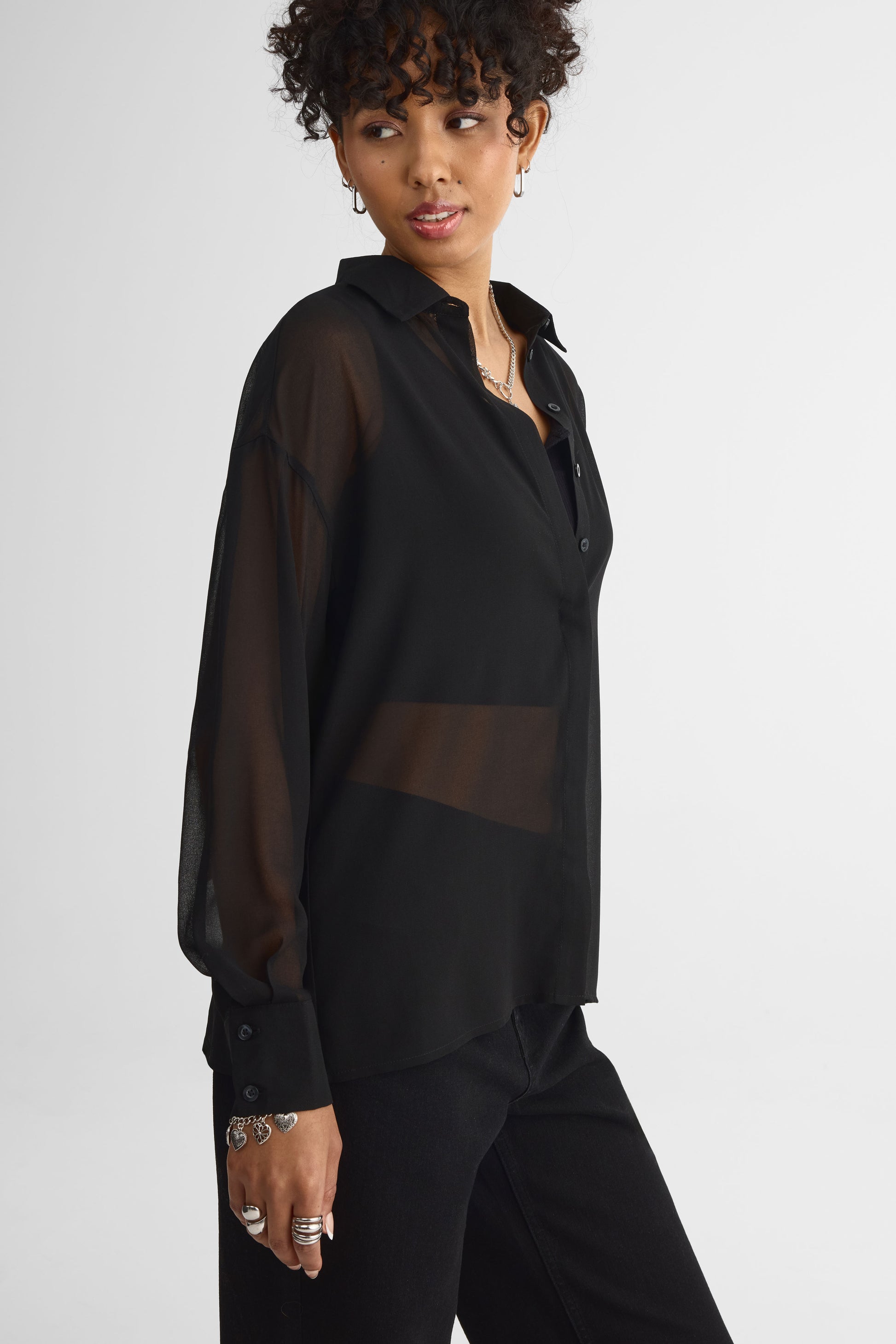 Blouse en chiffon - Femme && CHARBON