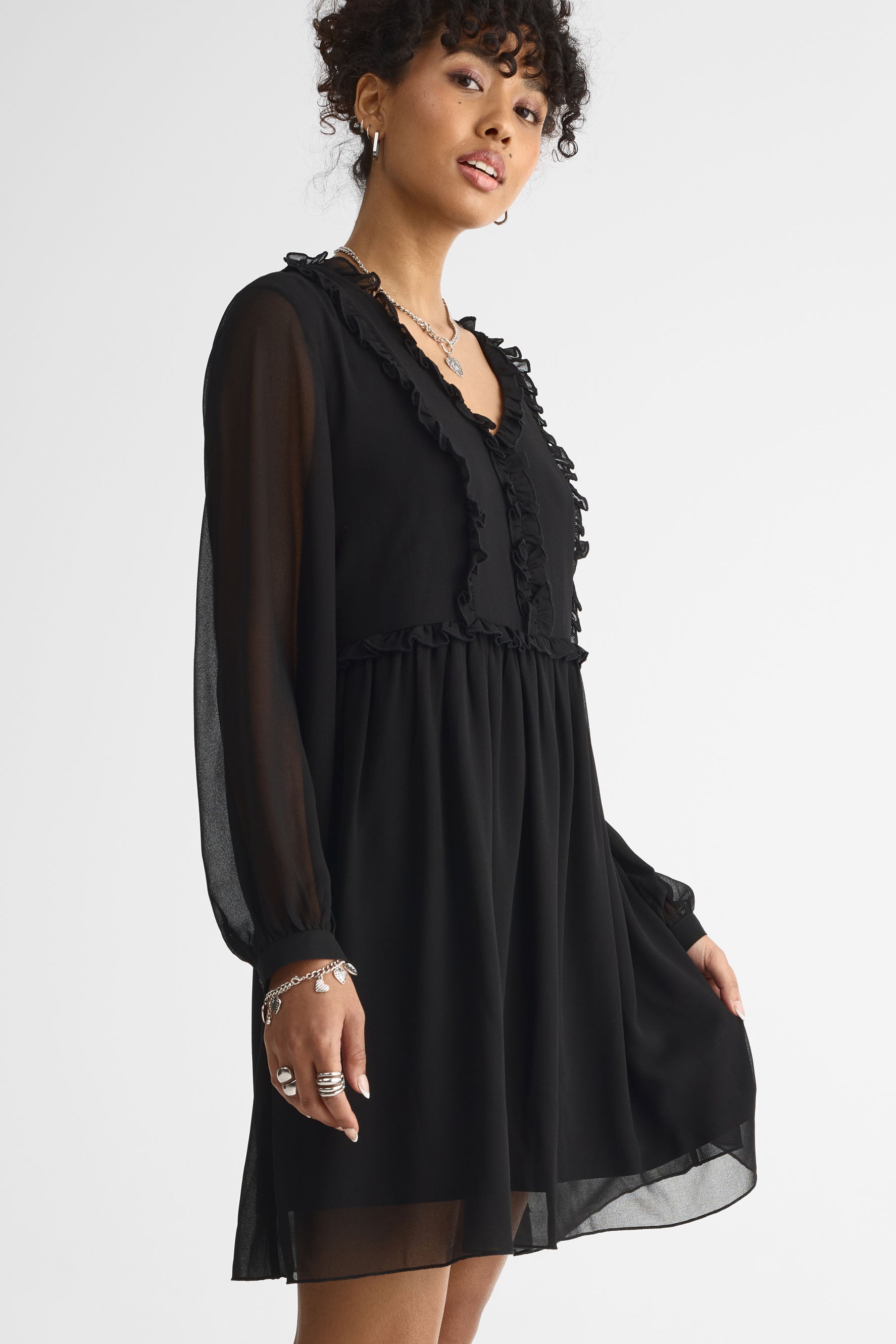 Robe longue à manches bouffantes – Femme && CHARBON