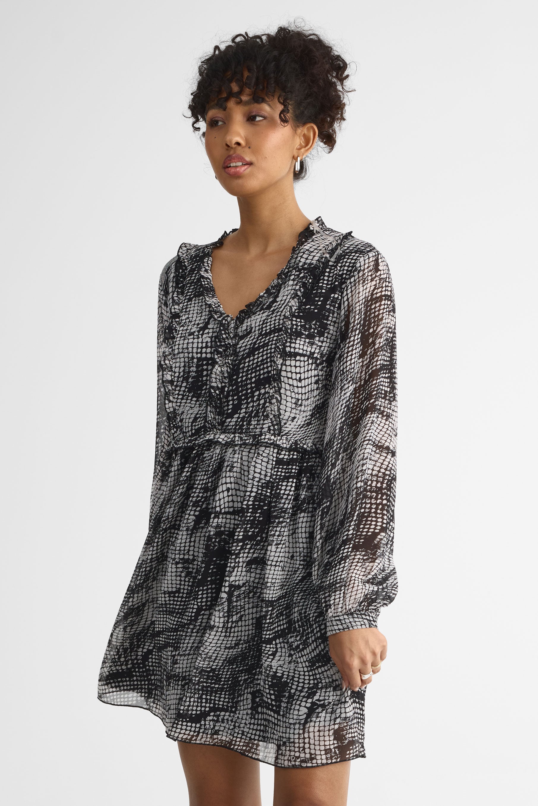 Robe longue à manches bouffantes – Femme && GRIS MULTI