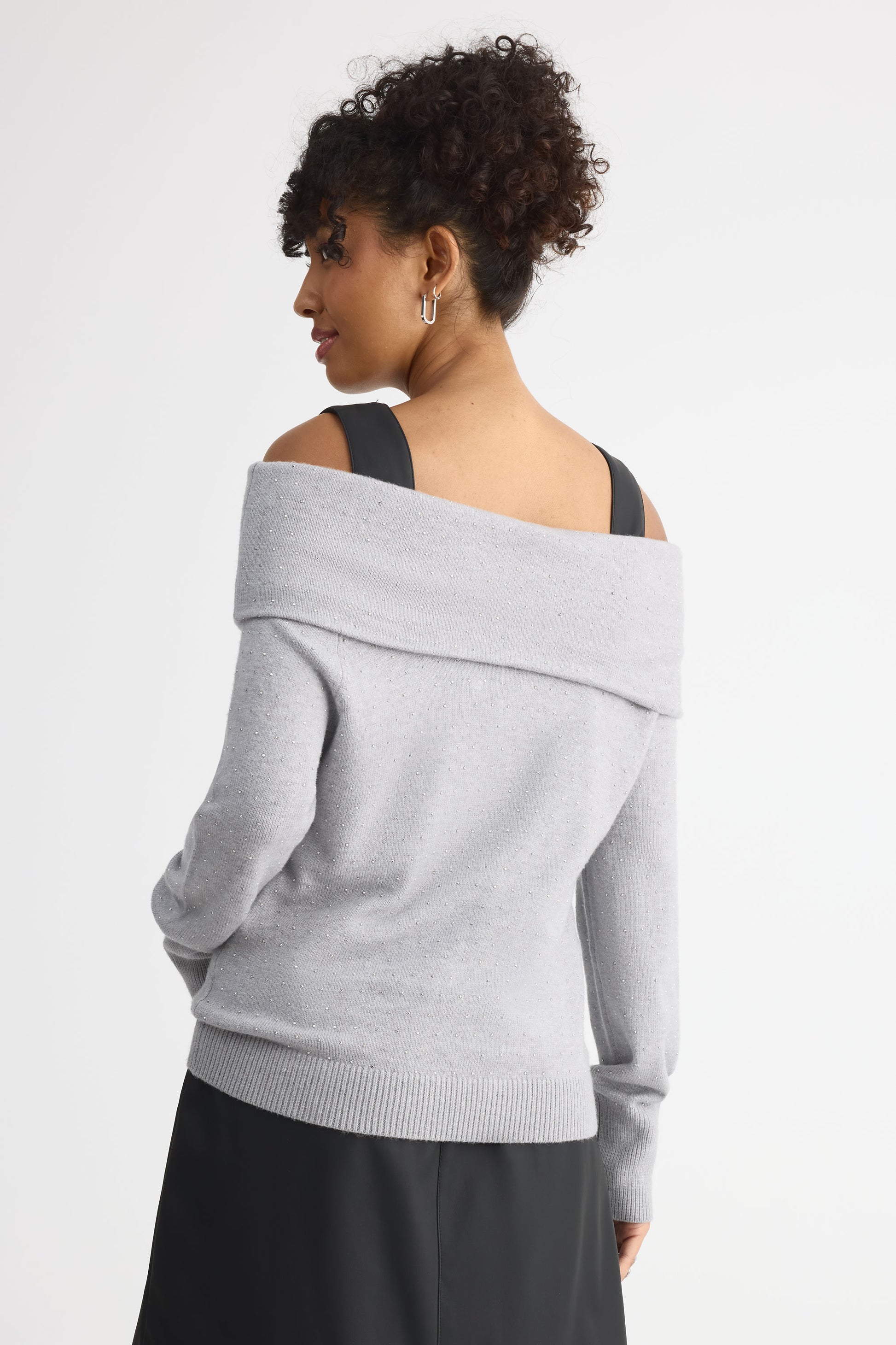 Chandail tricot off-shoulders – Femme && GRIS MIXTE