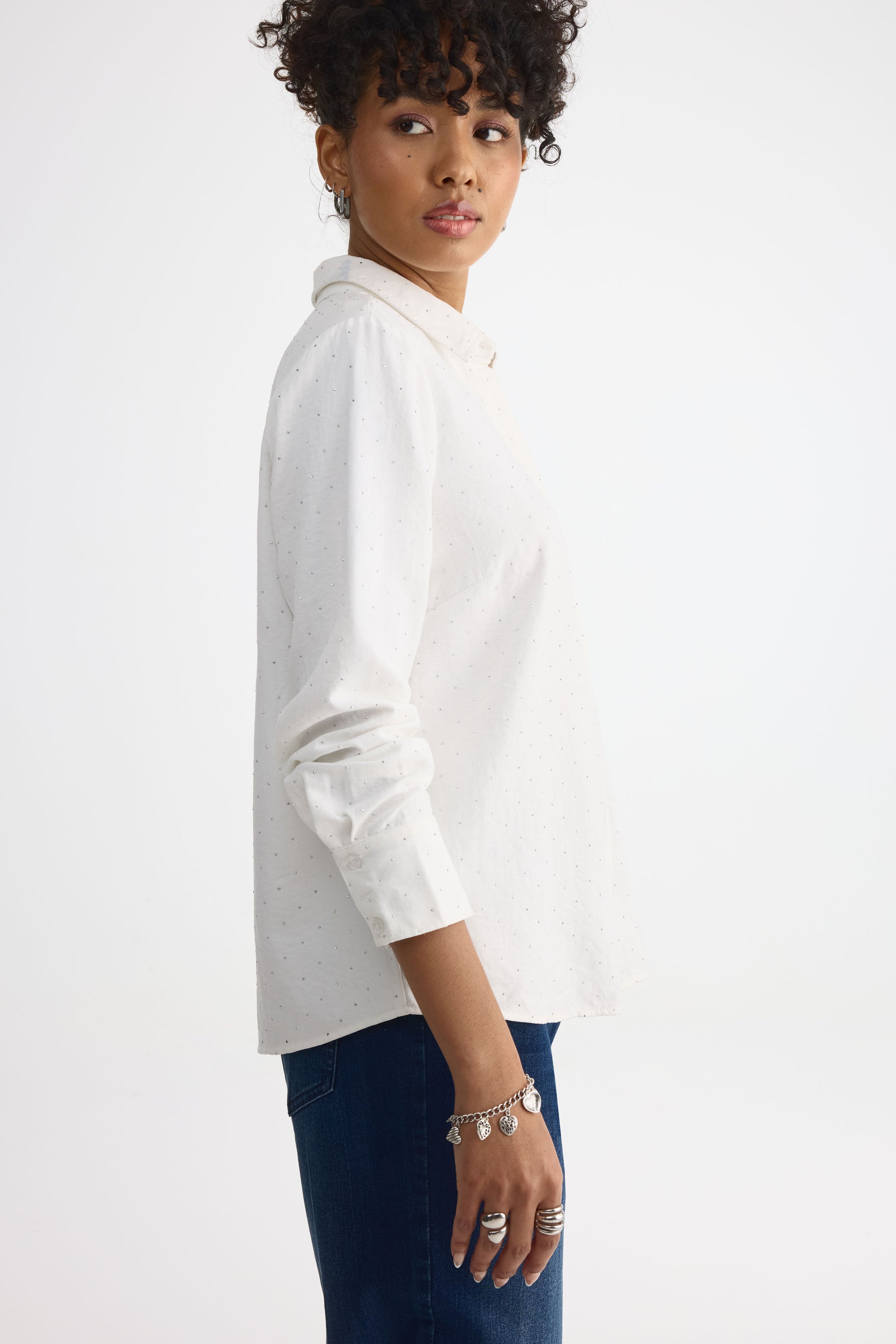 Chemisier semi-ajusté avec rhinestones - Femme && BLANC MULTI