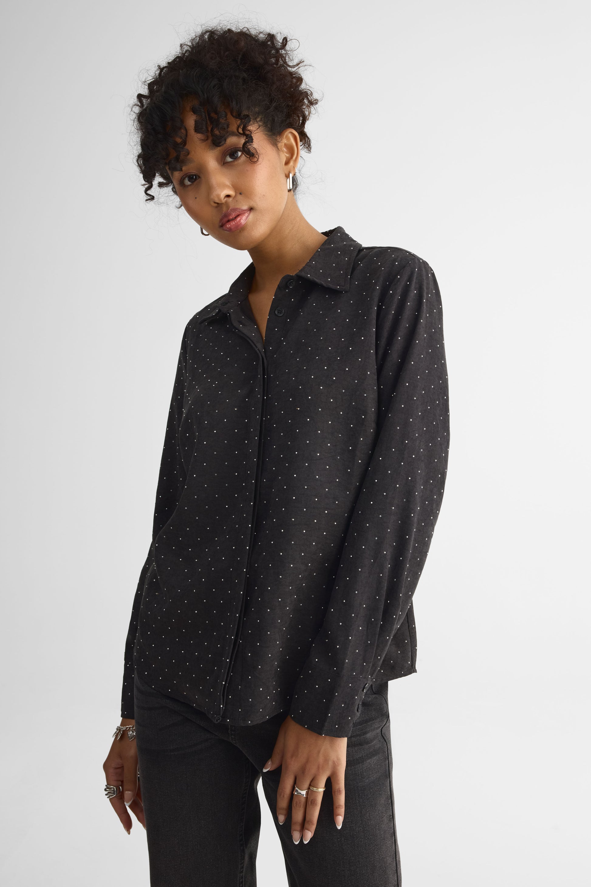 Chemisier semi-ajusté avec rhinestones - Femme && NOIR/MULTI