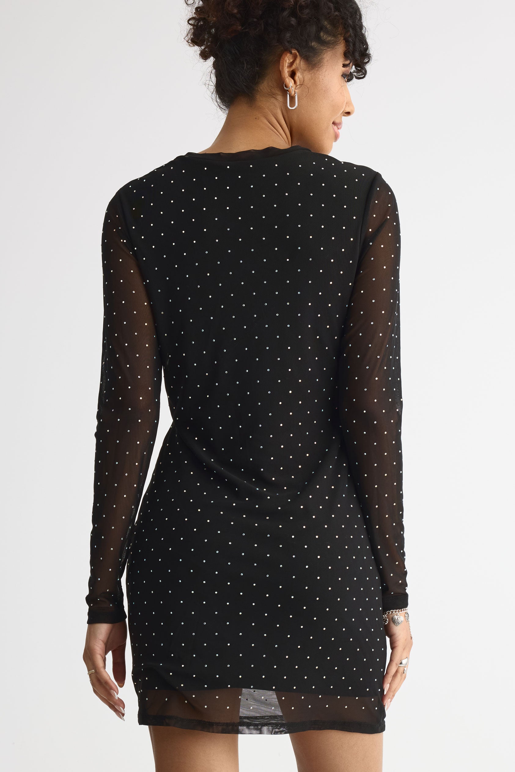 Robe en mesh à manches longues – Femme && NOIR