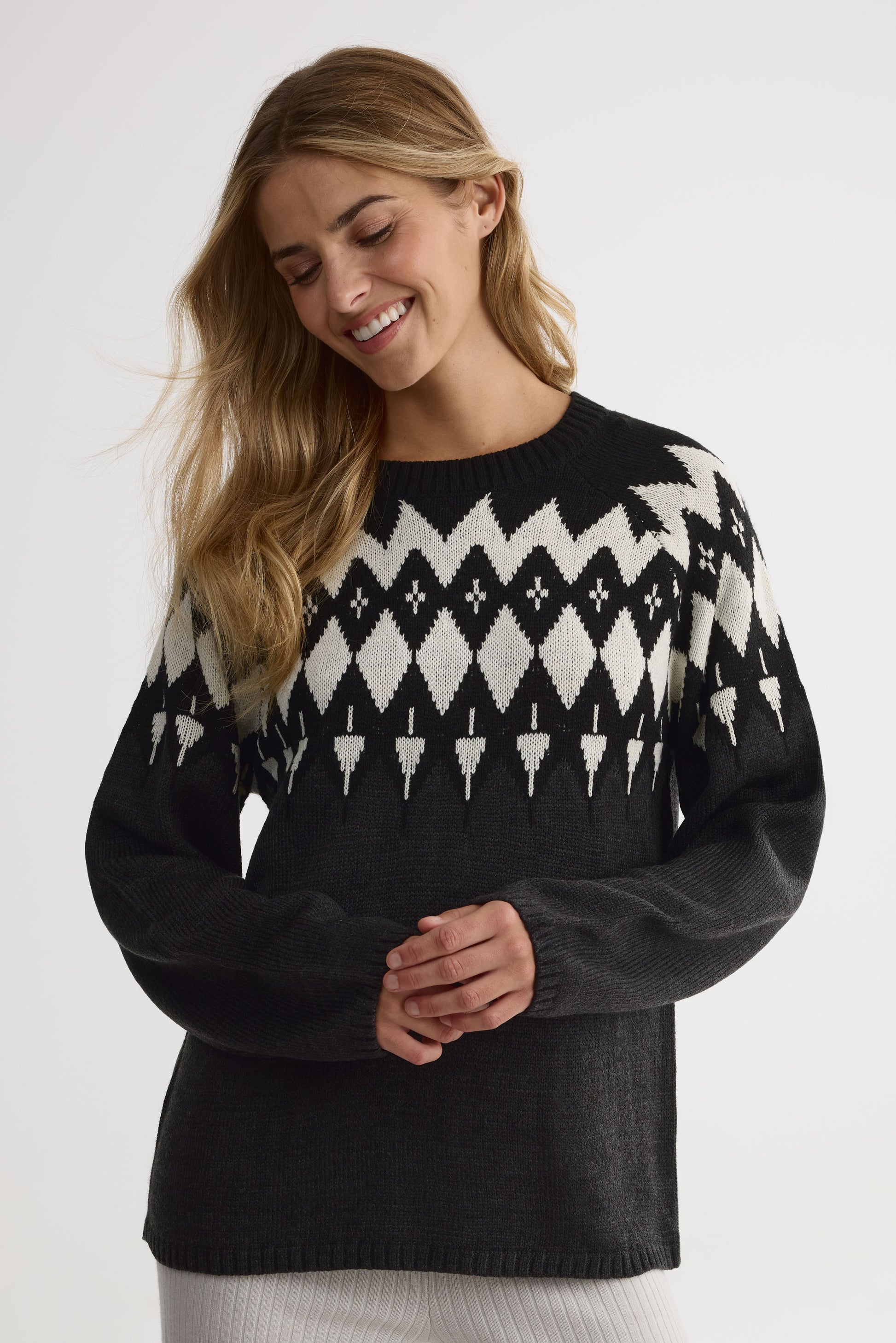 Chandail tricot à col rond – Femme && CHARBON/MULTI