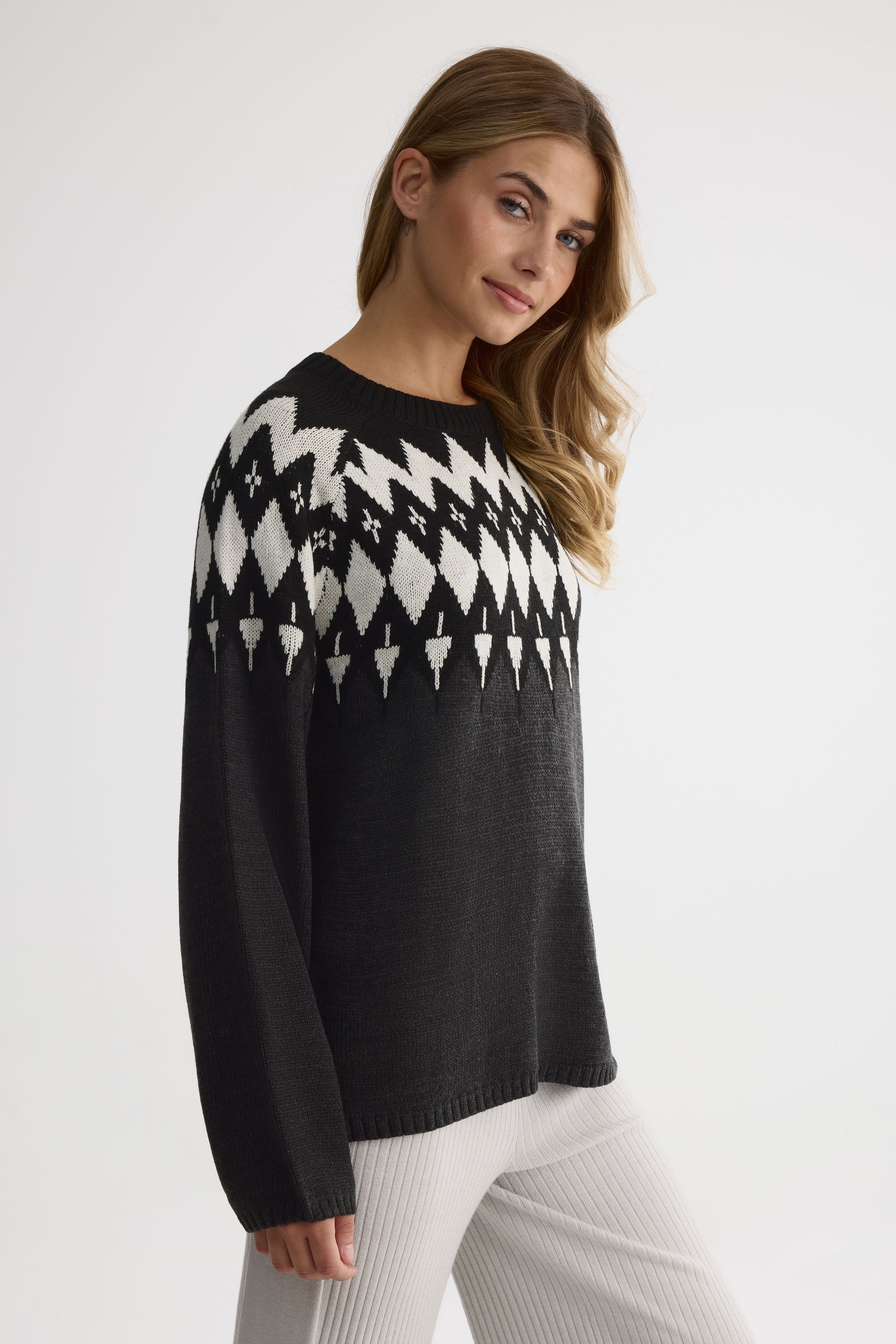 Chandail tricot à col rond – Femme && CHARBON/MULTI