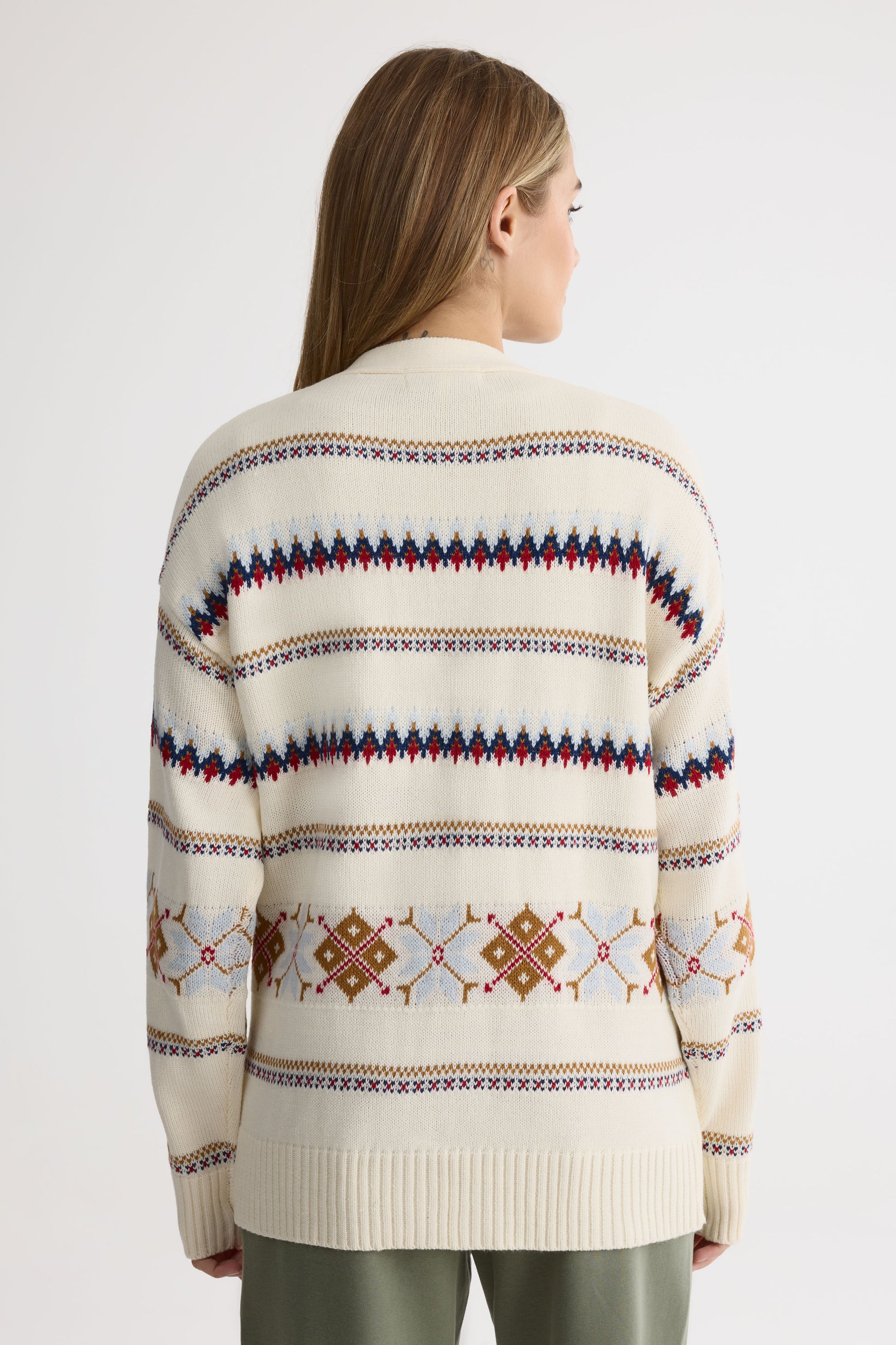 Cardigan long boxy en tricot doux – Femme && BLANC CASSÉ/MULTI