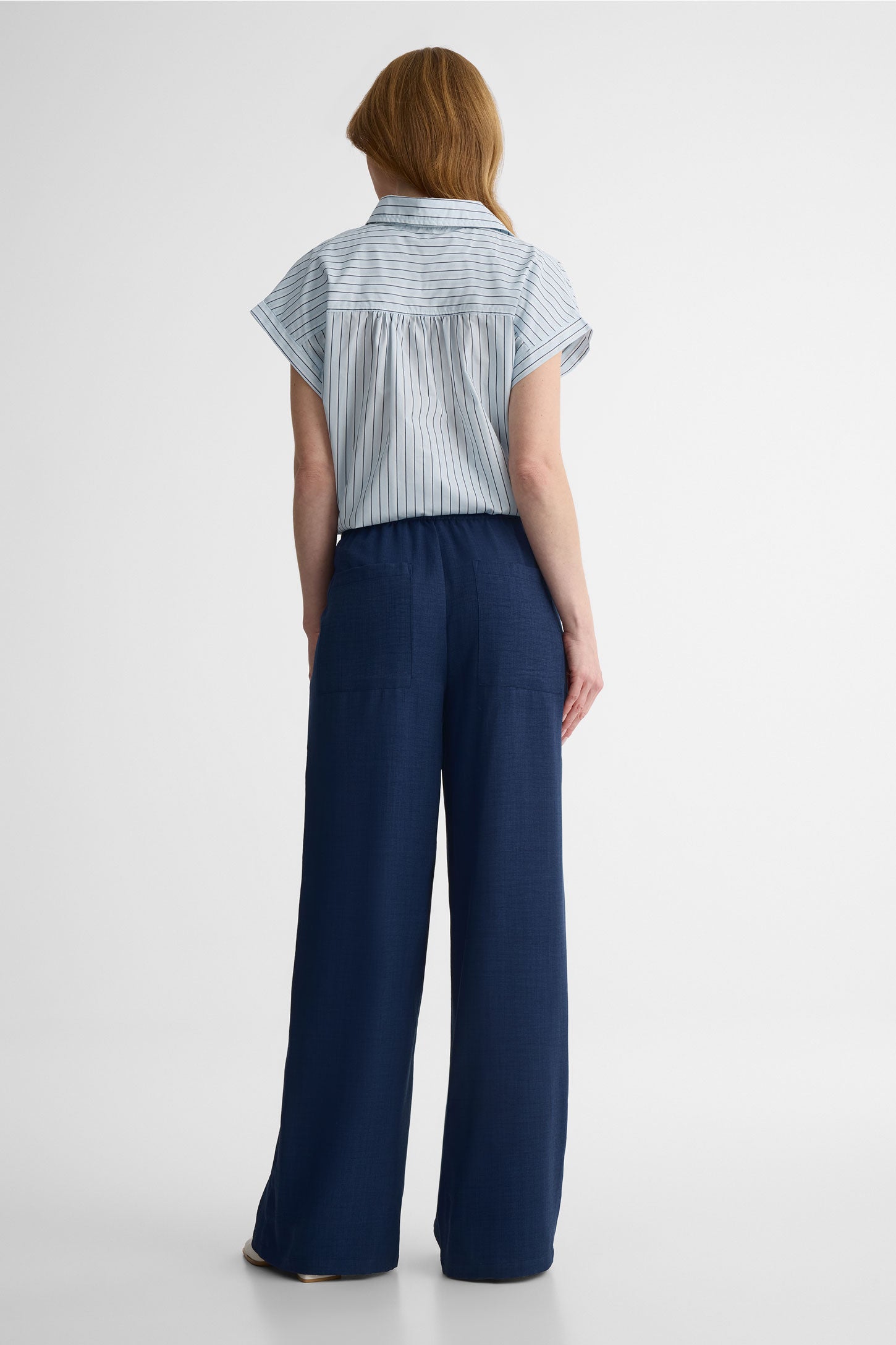 Pantalon jambe large taille haute – Femme && MARIN