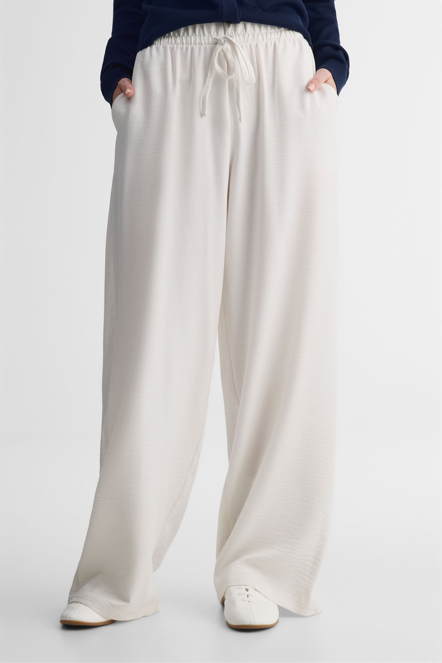 Pantalon jambe large taille haute – Femme && BLANC CASSÉ