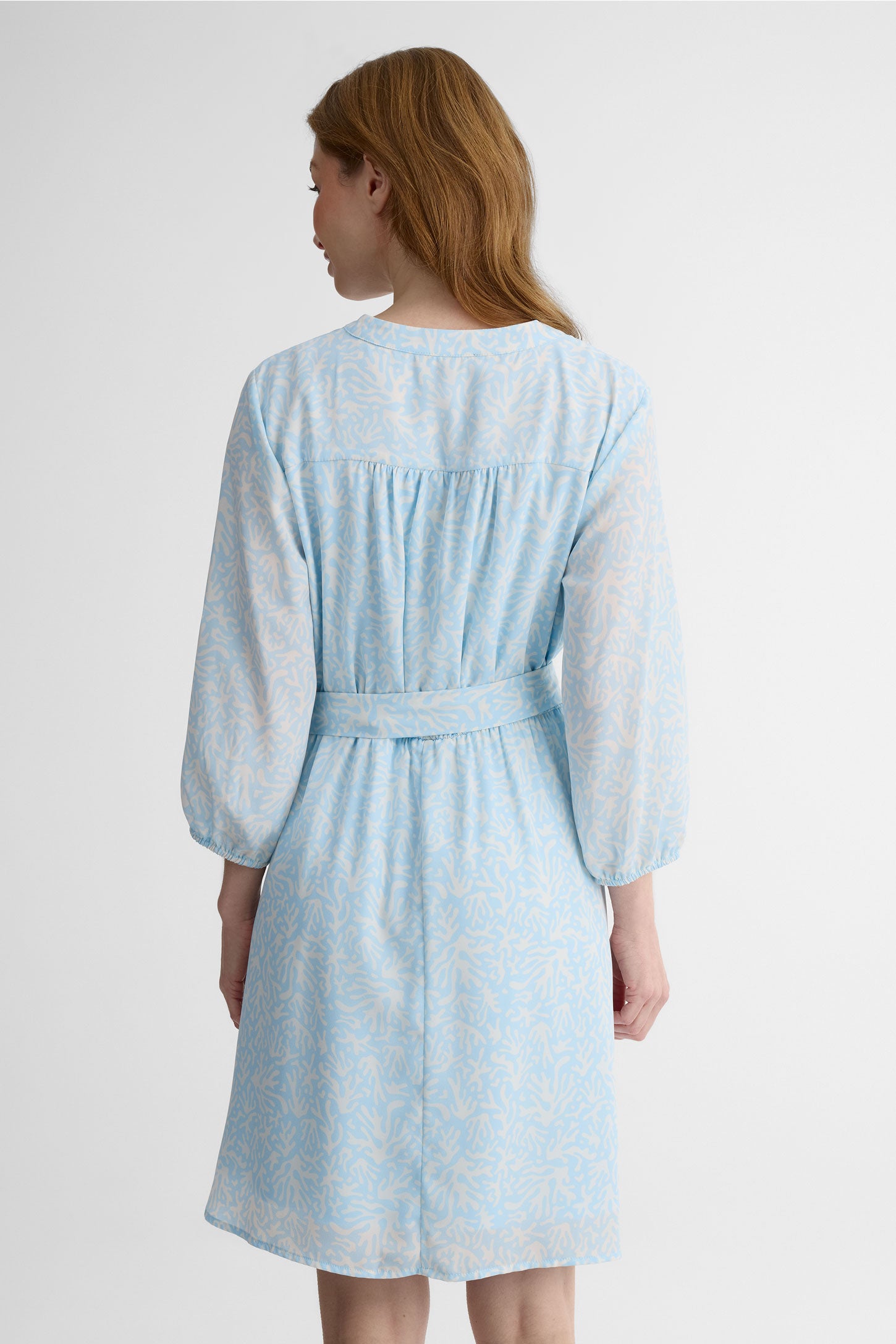 Robe longue col V avec ceinture - Femme && BLEU MULTI