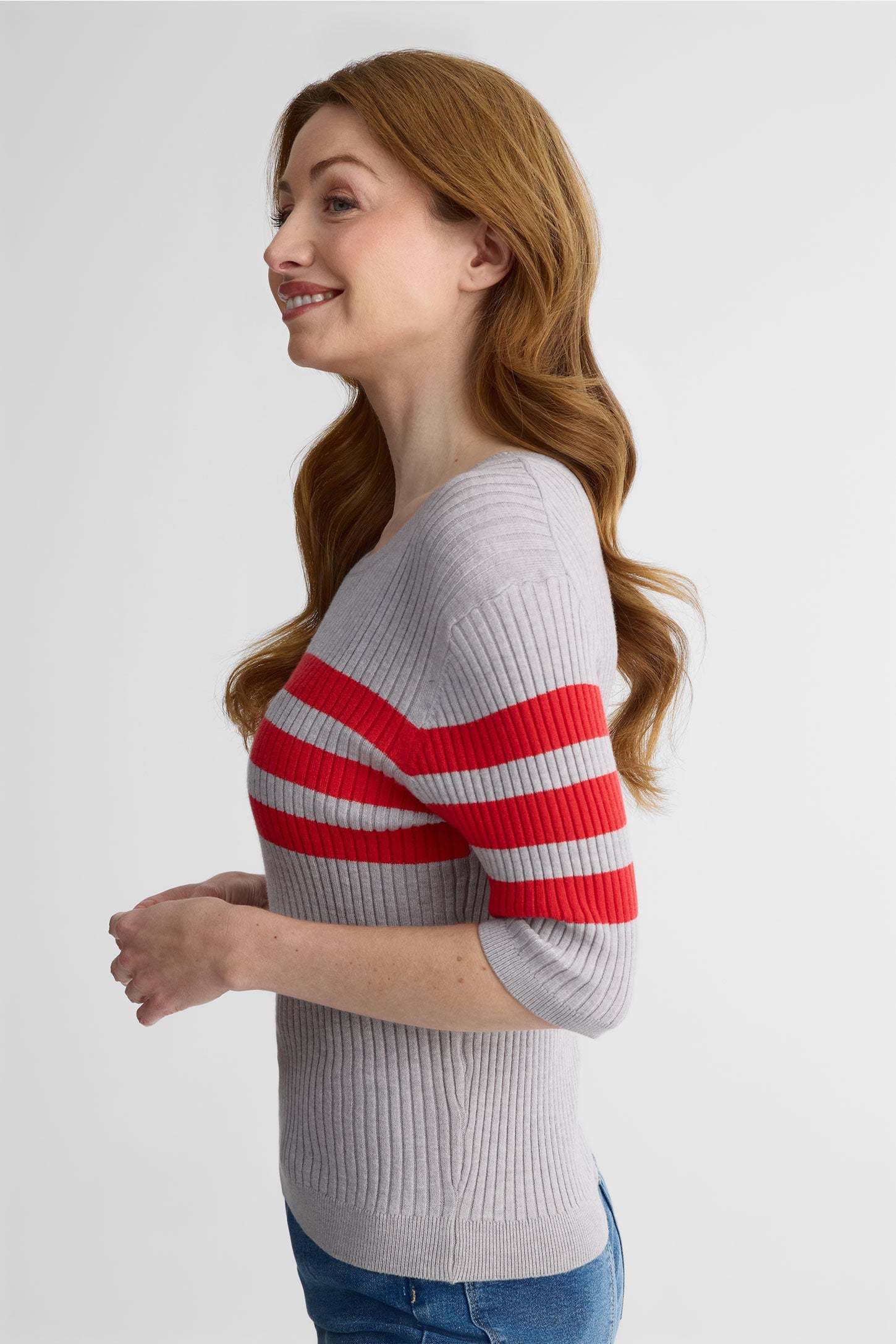 Chandail tricot ajusté à manches courtes - Femme && GRIS MULTI
