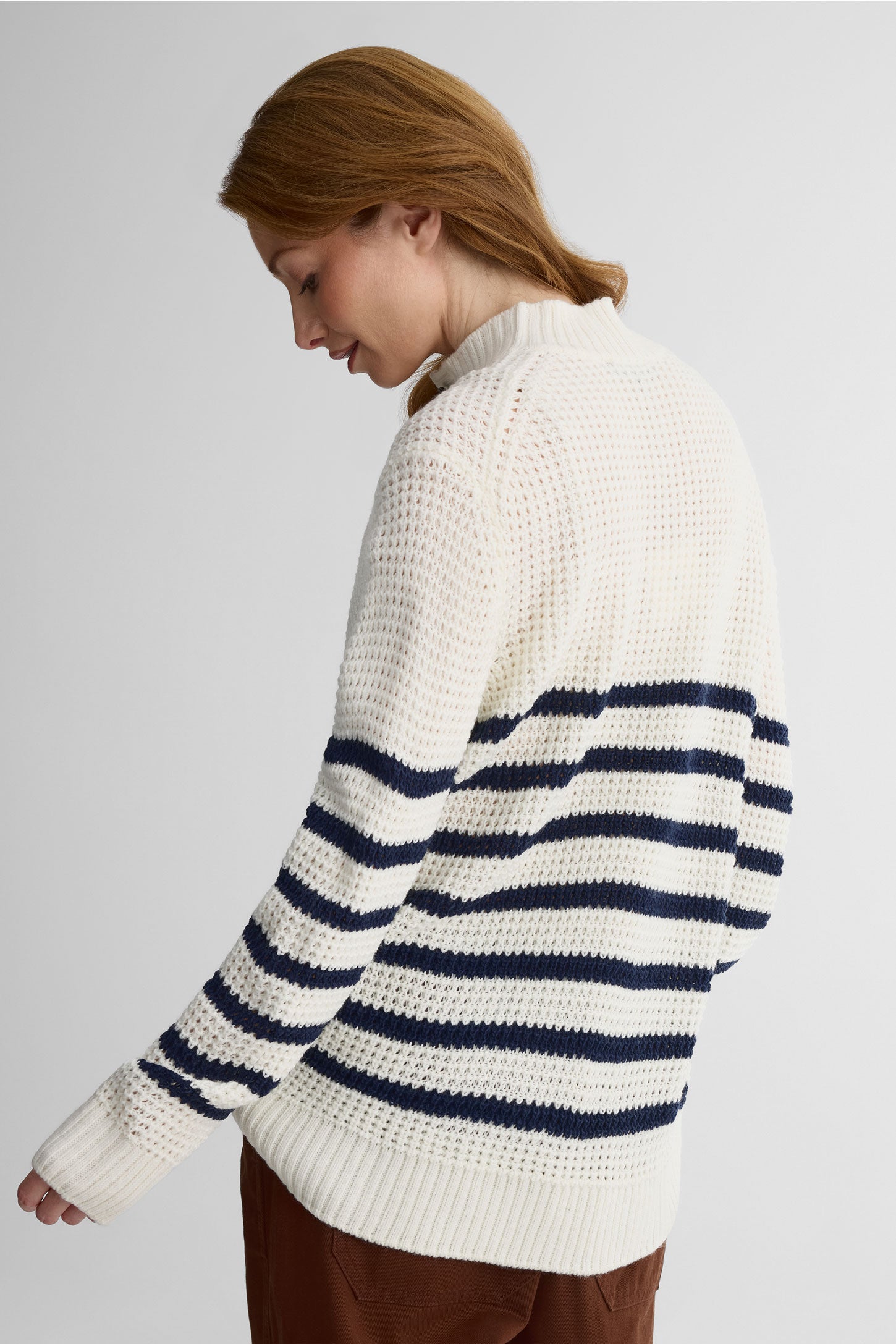 Chandail tricot col Henley à manches longues - Femme && MARIN/MULTI