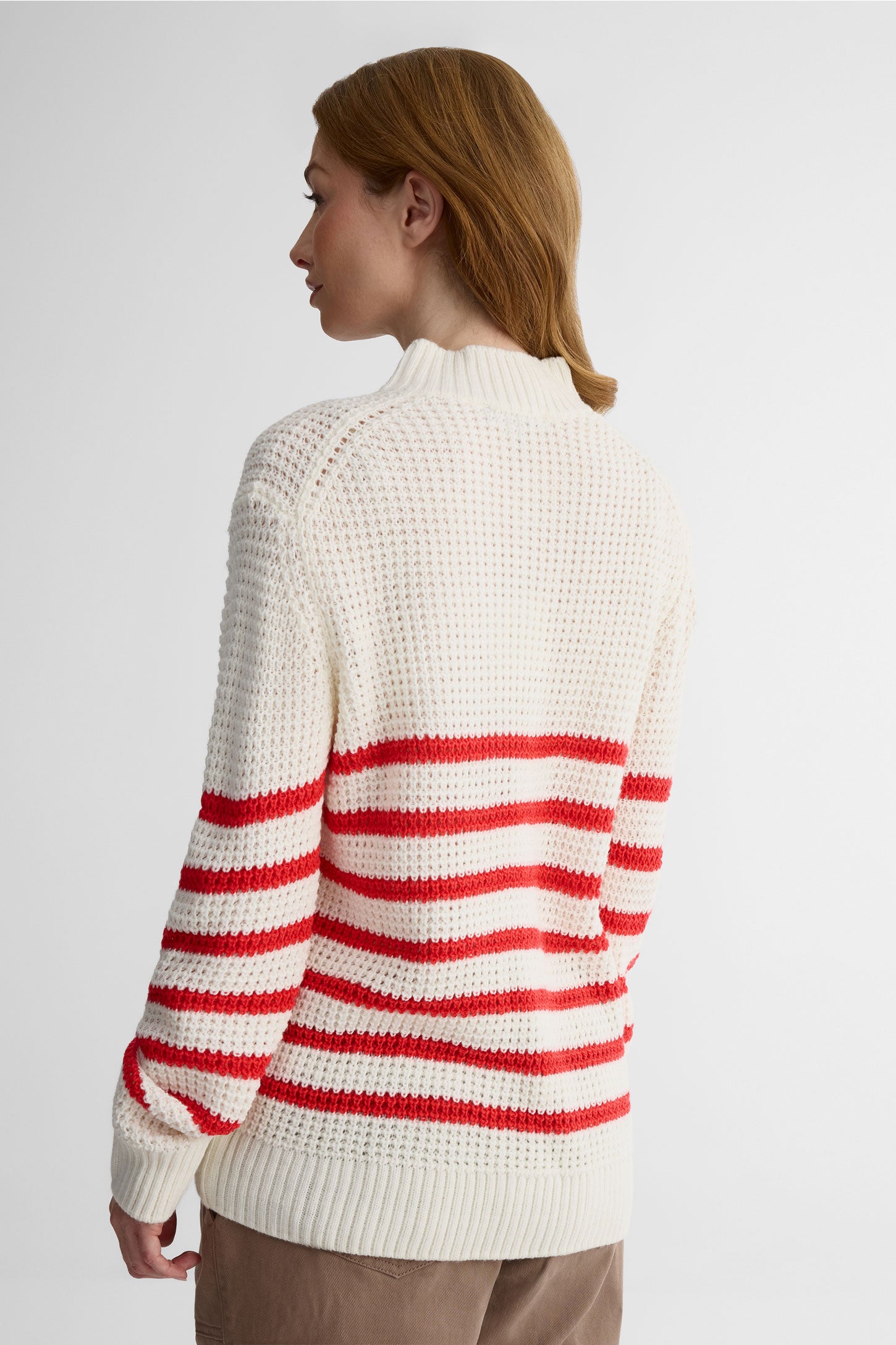 Chandail tricot col Henley à manches longues - Femme && ROUGE/MULTI