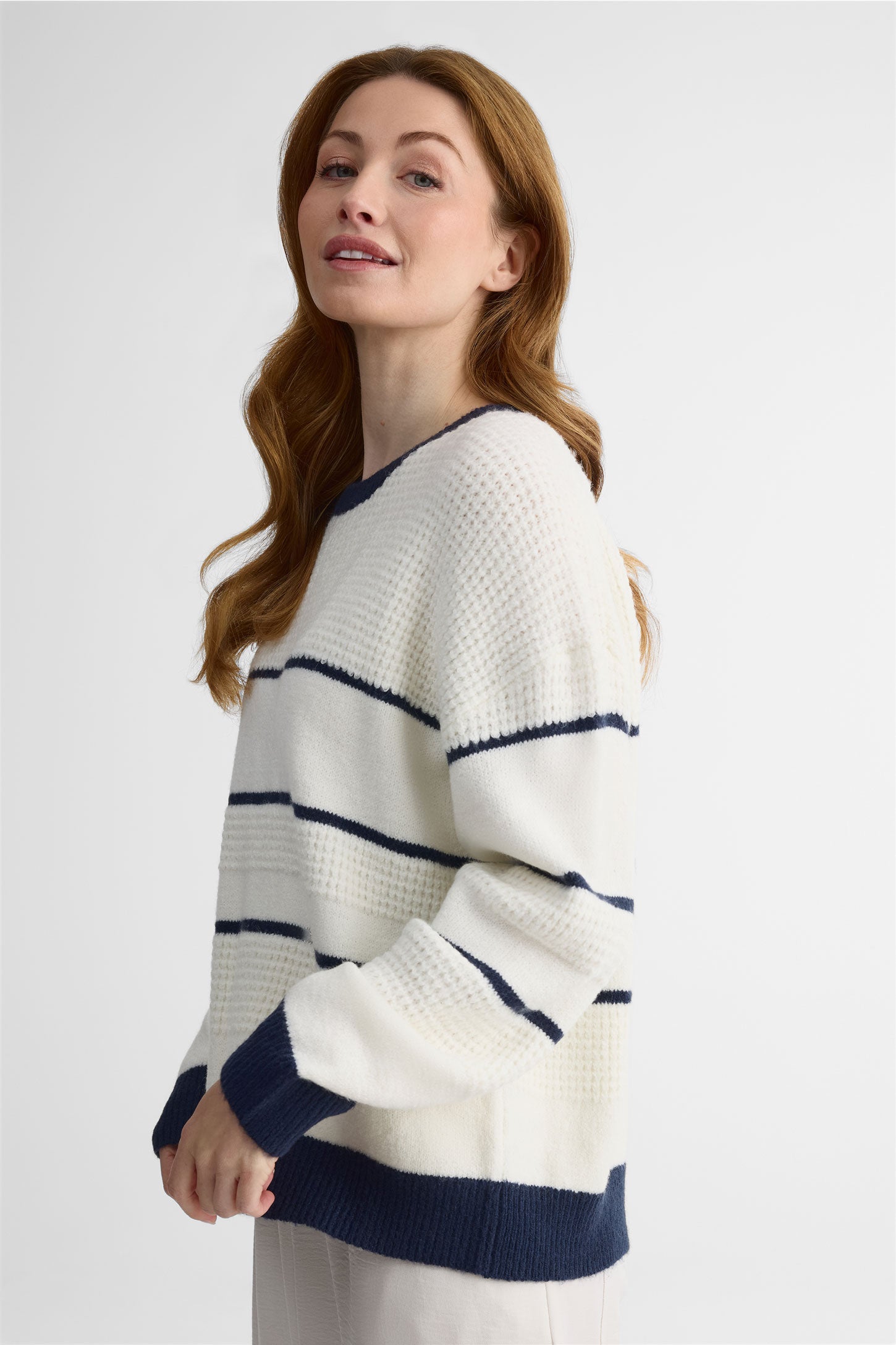 Chandail tricot rayé – Femme && BLANC CASSÉ/MULTI