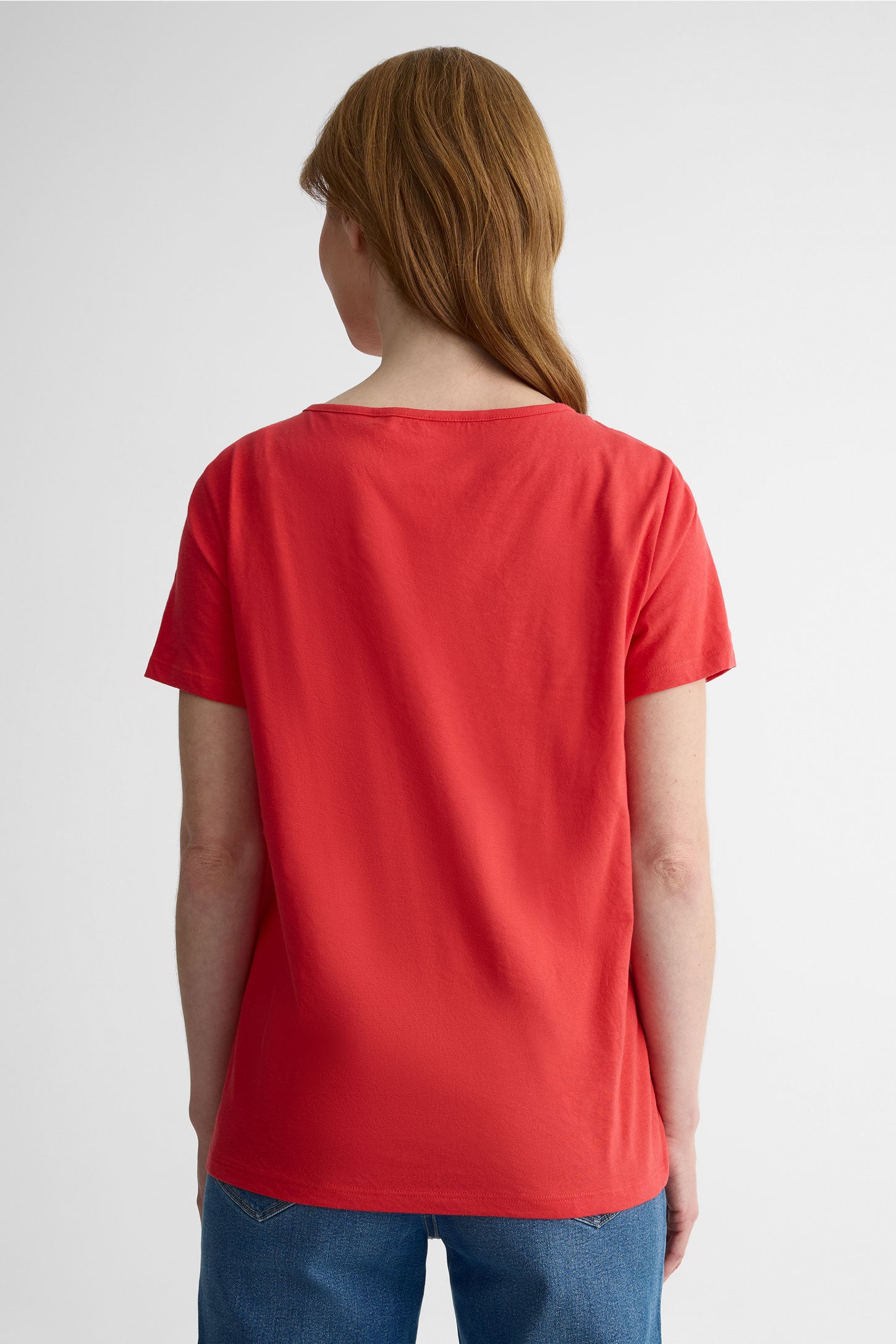 T-shirt col rond léger en coton - Femme && ROUGE