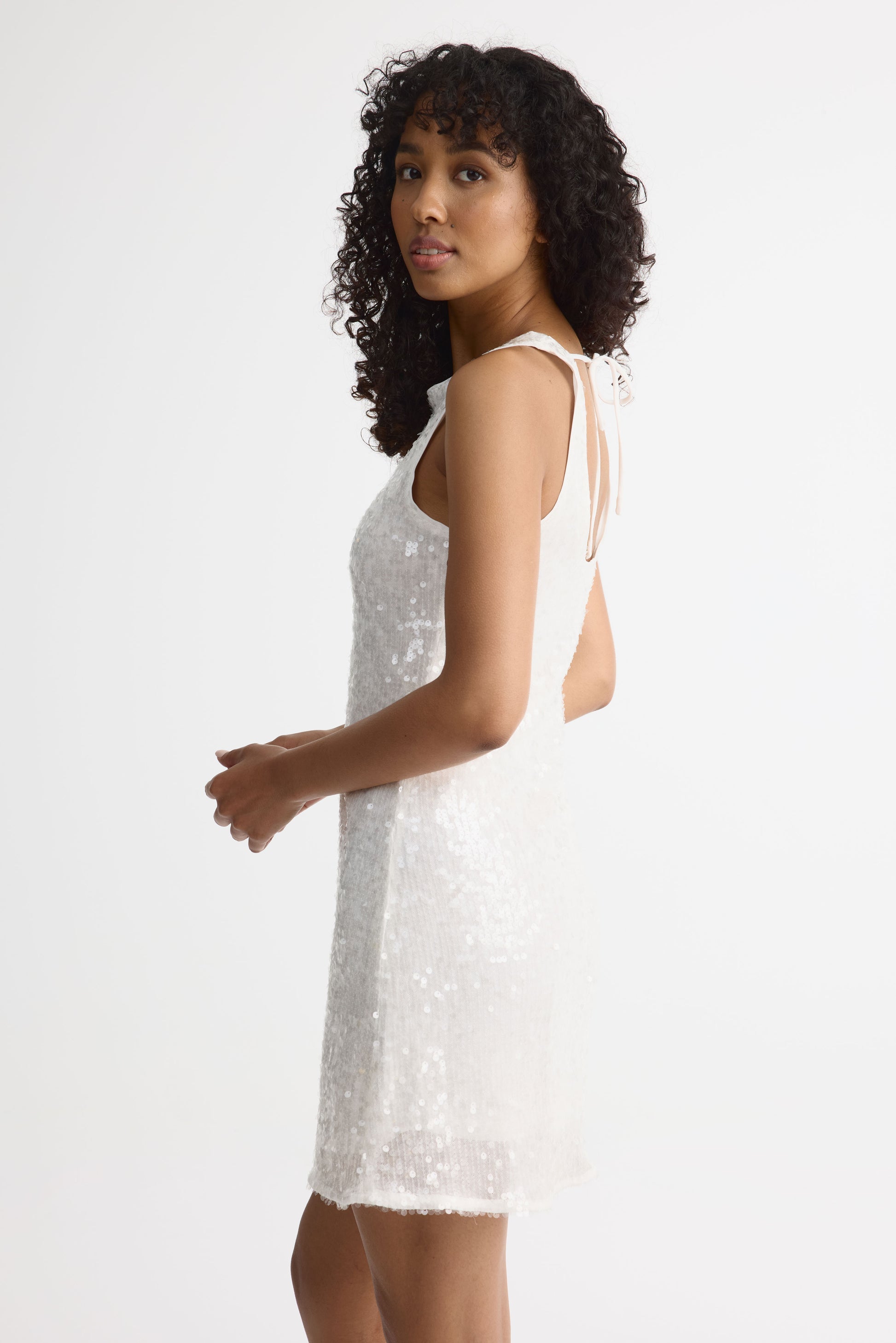 Robe, dos ouvert à sequins - Femme && BLANC CASSÉ