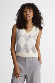 Veste sans manches en tricot col V - Femme && BLANC CASSÉ/MULTI