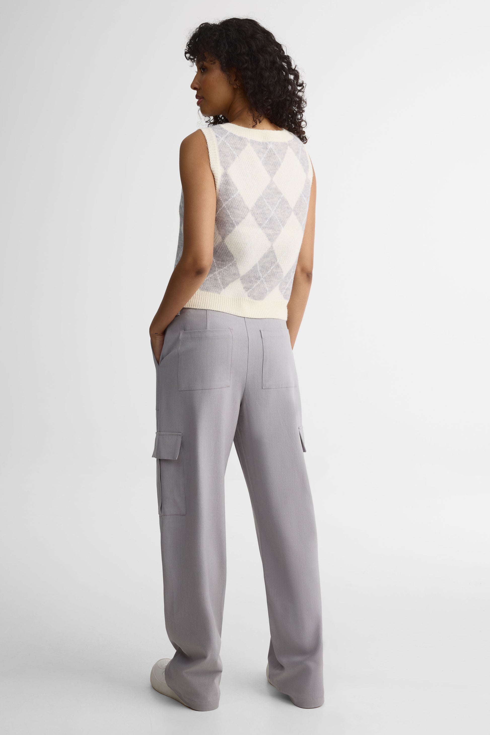 Veste sans manches en tricot col V - Femme && BLANC CASSÉ/MULTI