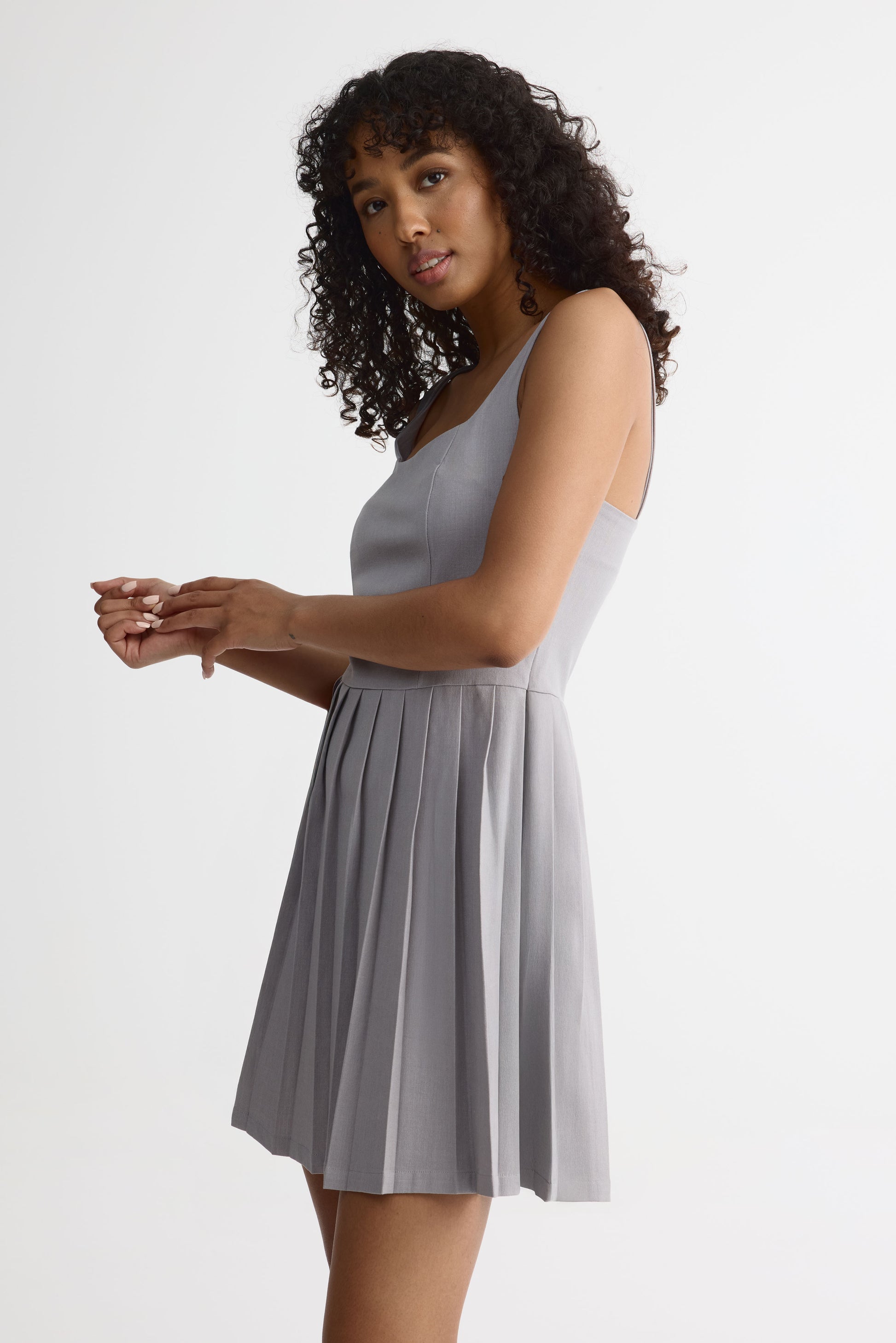 Robe courte évasée à bretelles larges - Jeune femme && GRIS MIXTE