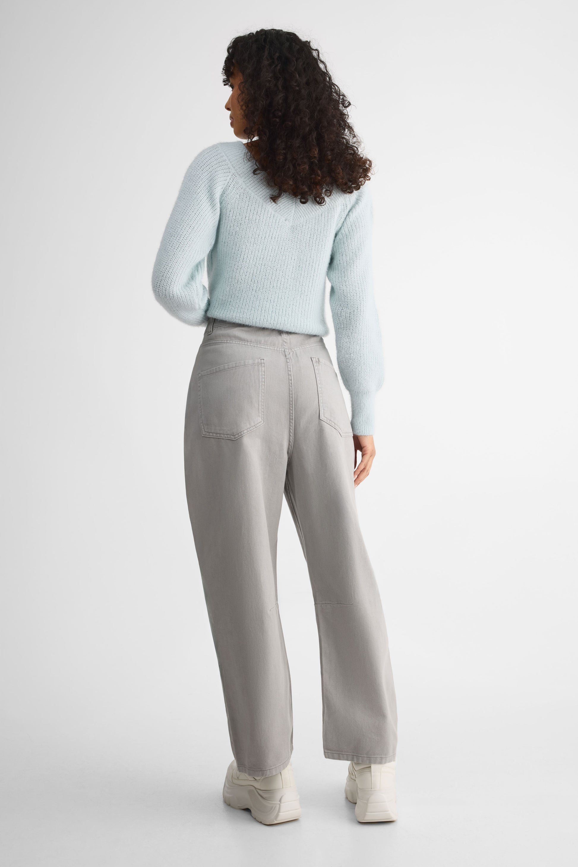 Pantalon baril taille haute évasé – Femme && GRIS