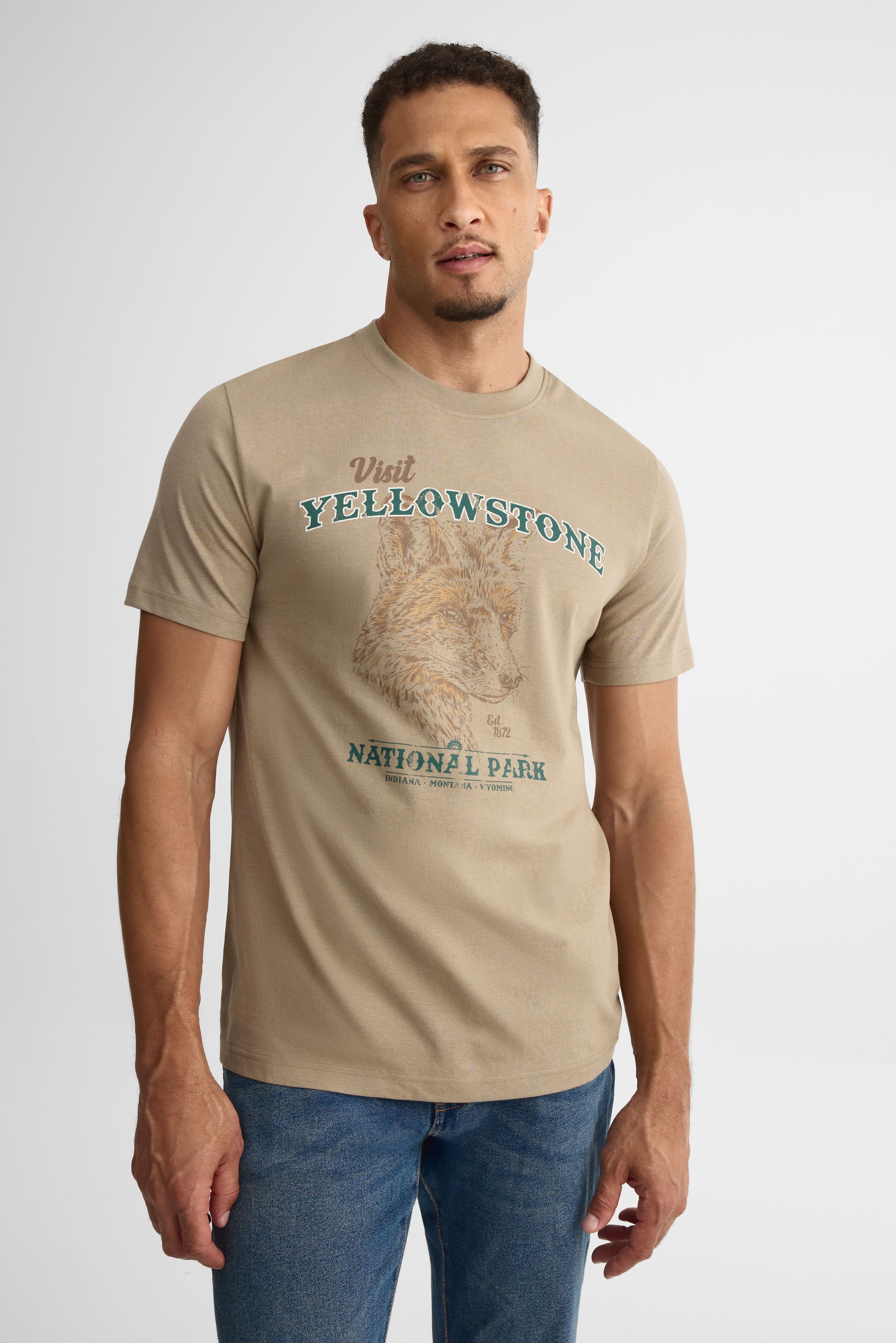 Chandail col rond imprimé 2/30$ – Homme && TAUPE