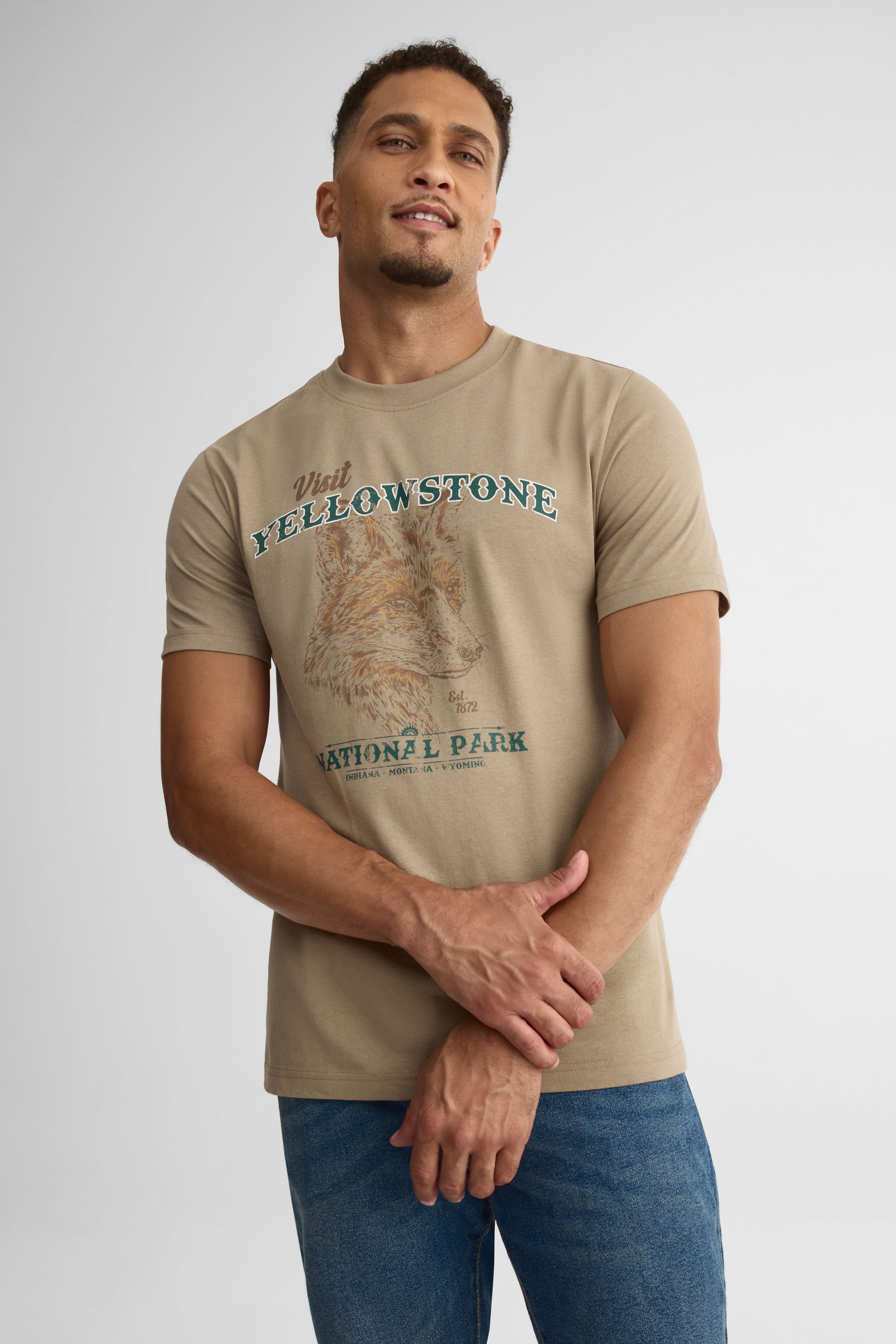 Chandail col rond imprimé 2/30$ – Homme && TAUPE