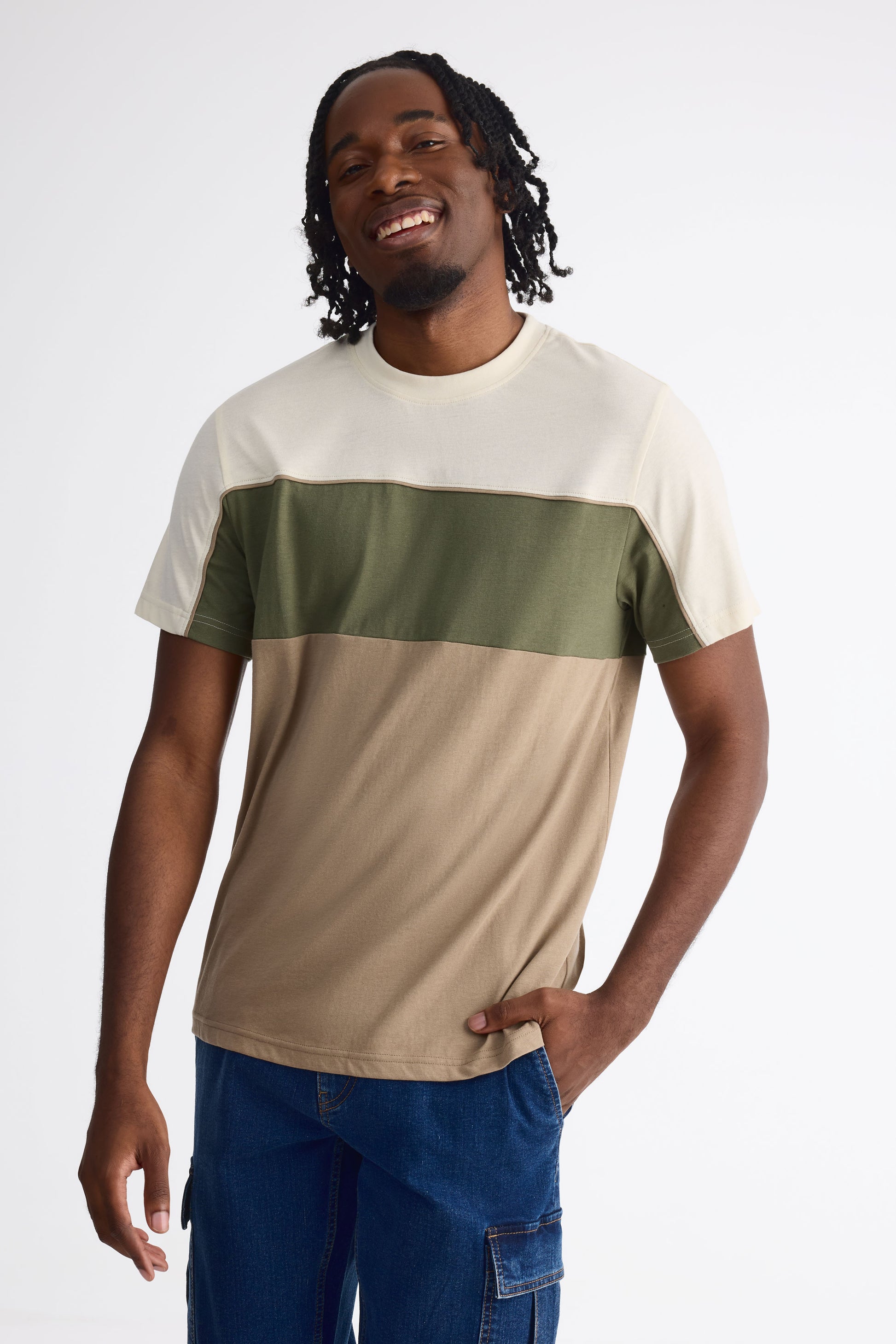 Chandail col rond color block - Homme && TAUPE