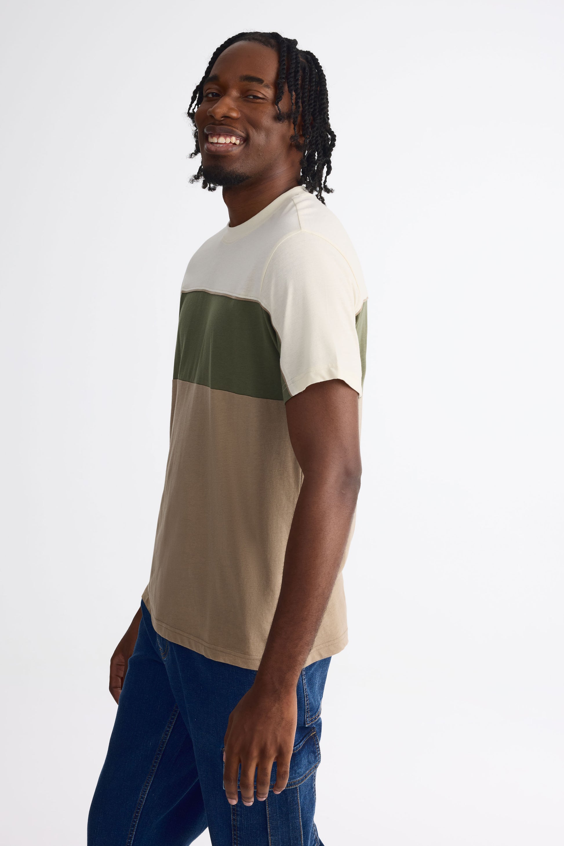 Chandail col rond color block - Homme && TAUPE