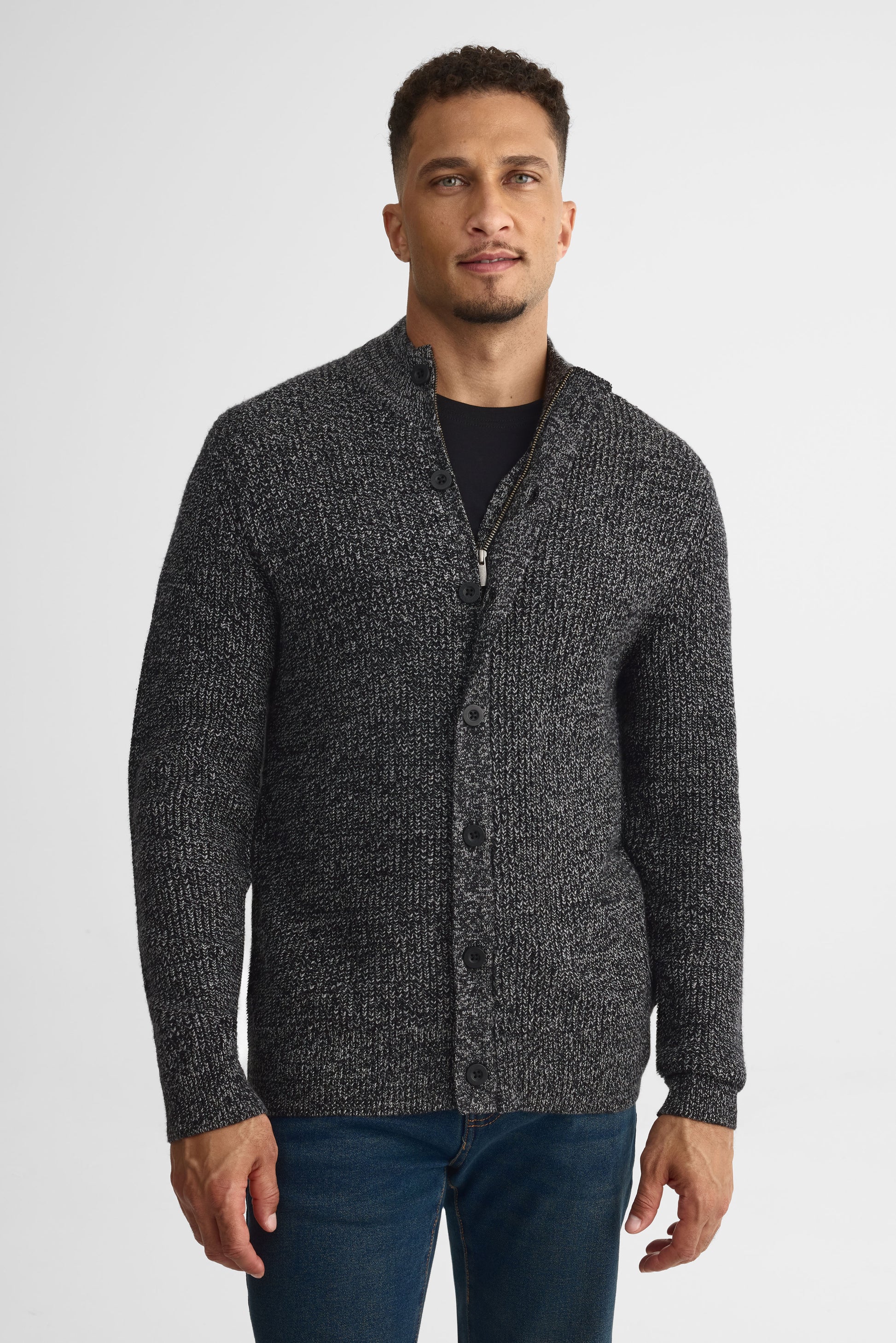 Veste tricot à col montant - Homme && NOIR