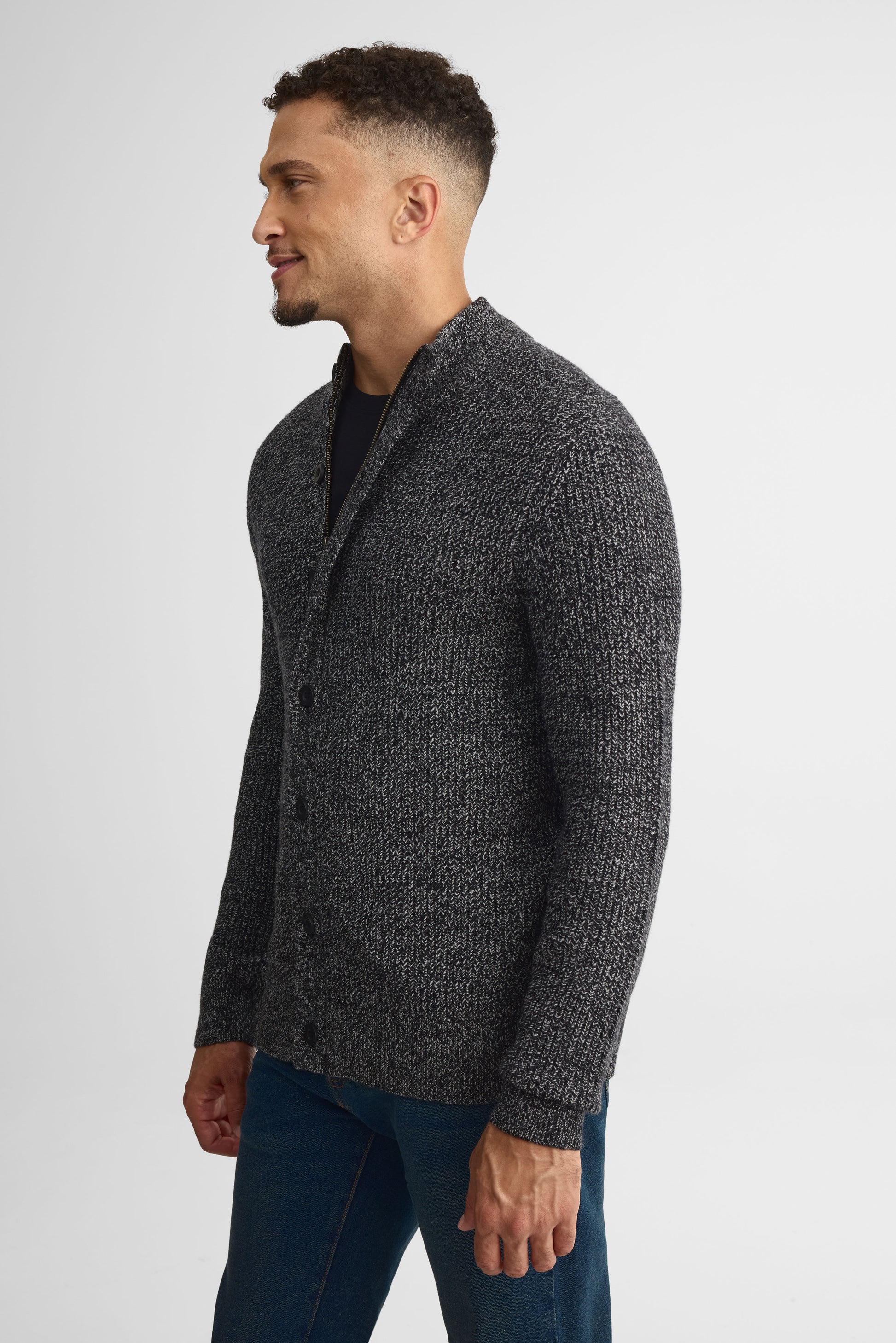 Veste tricot à col montant - Homme && NOIR