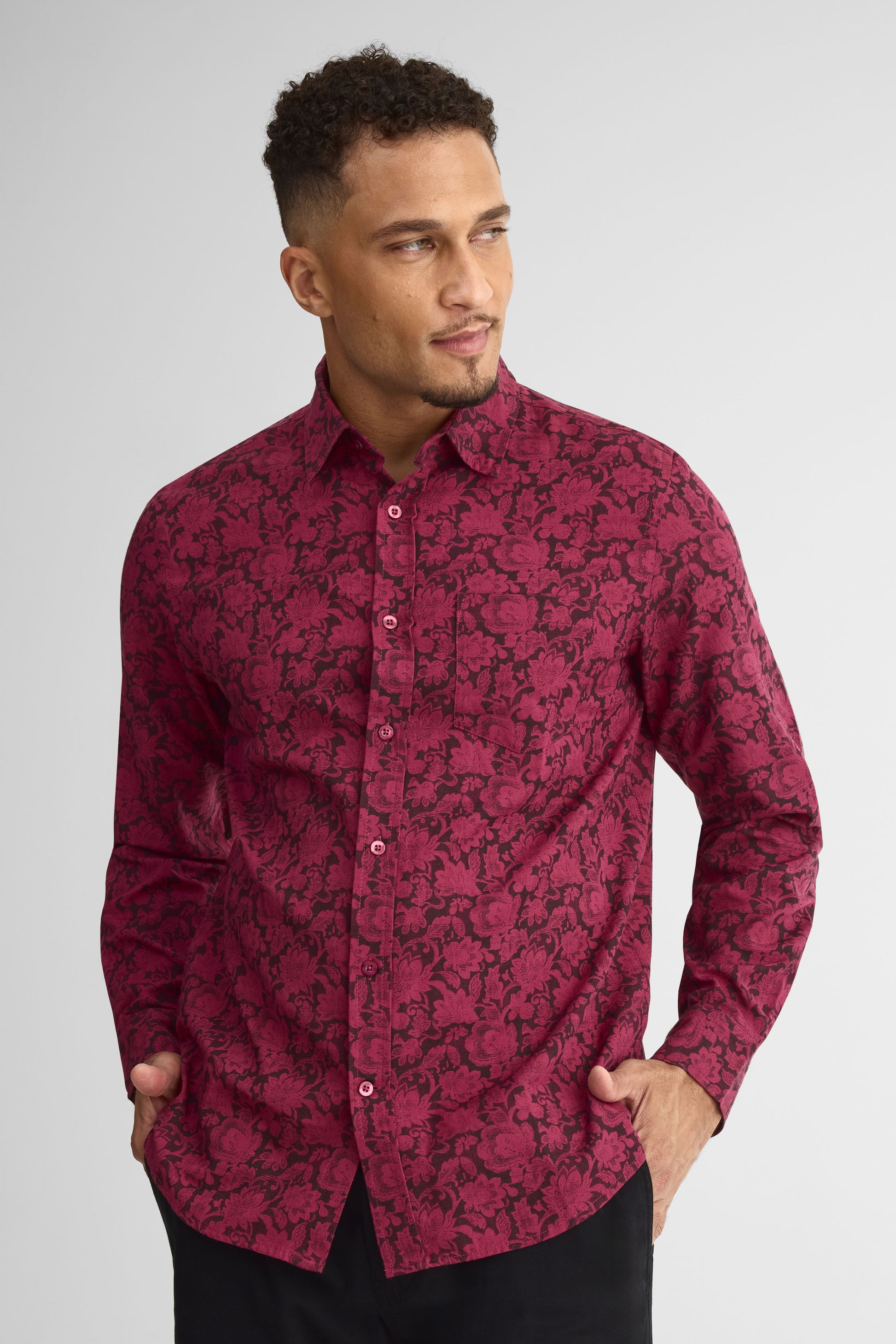 Chemise à manches longues en coton - Homme && BRUN/MULTI