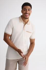 Chandail polo M/courtes en coton piqué - Homme && BEIGE