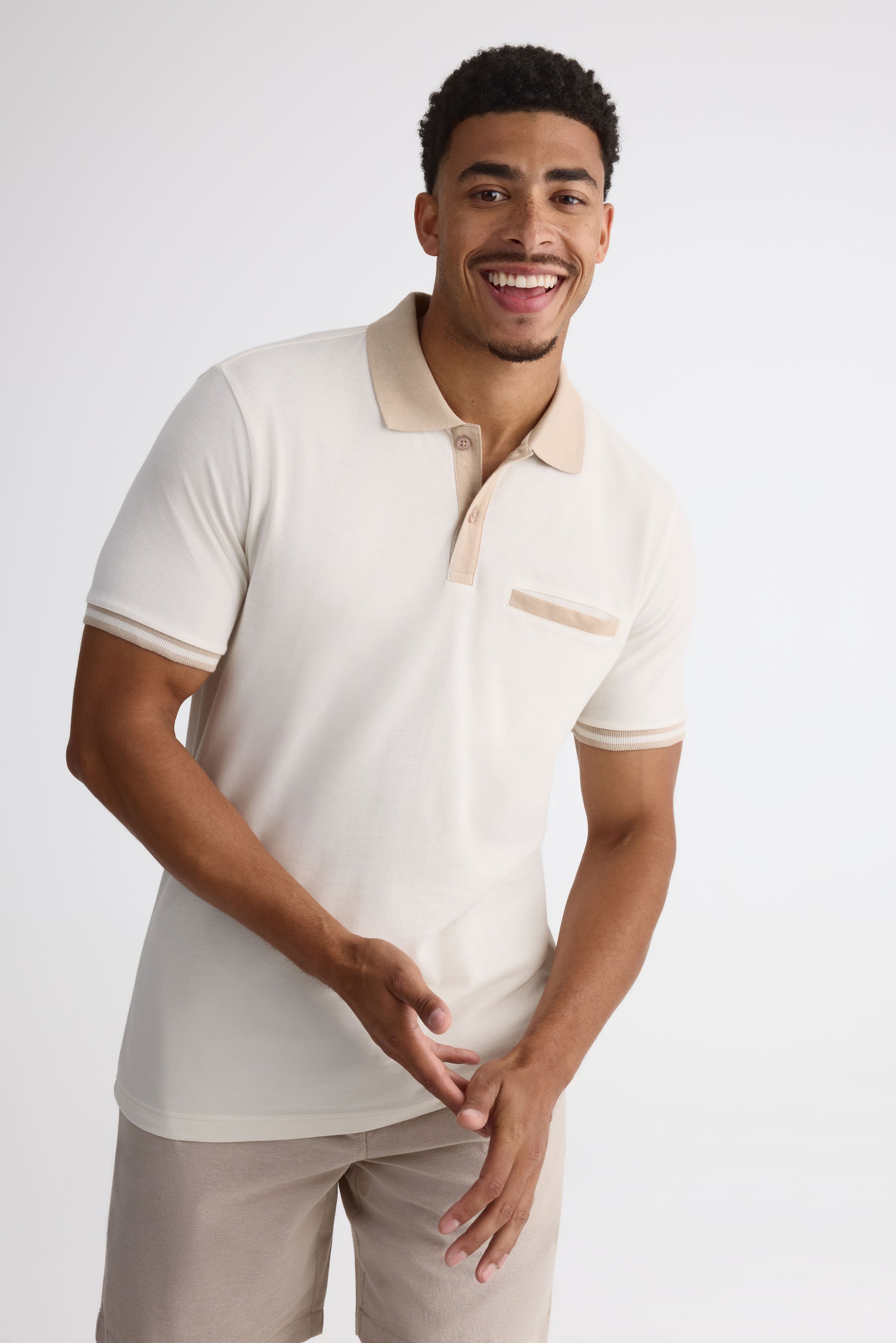 Chandail polo M/courtes en coton piqué - Homme && BEIGE