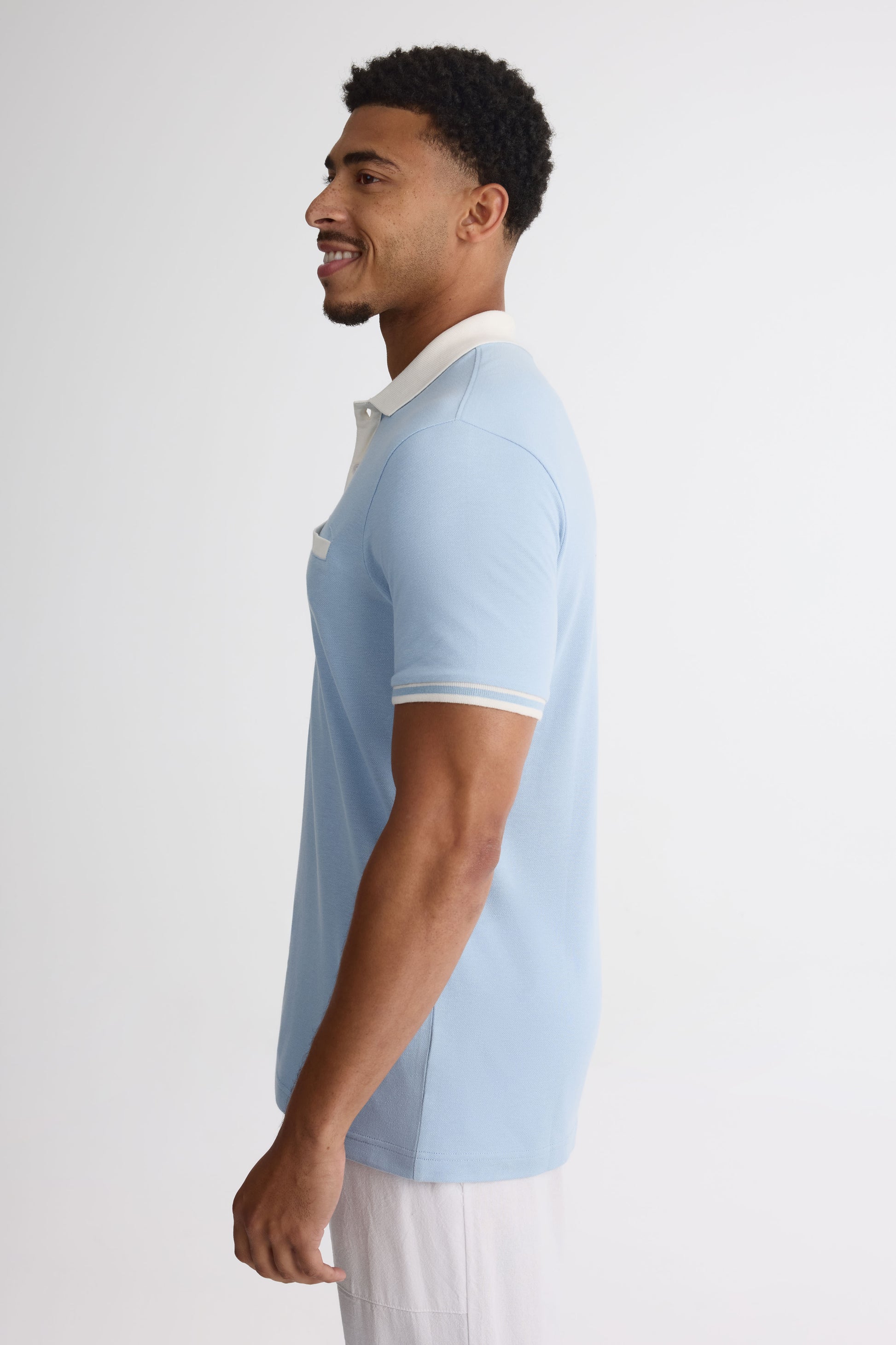 Chandail polo M/courtes en coton piqué - Homme && BLEU