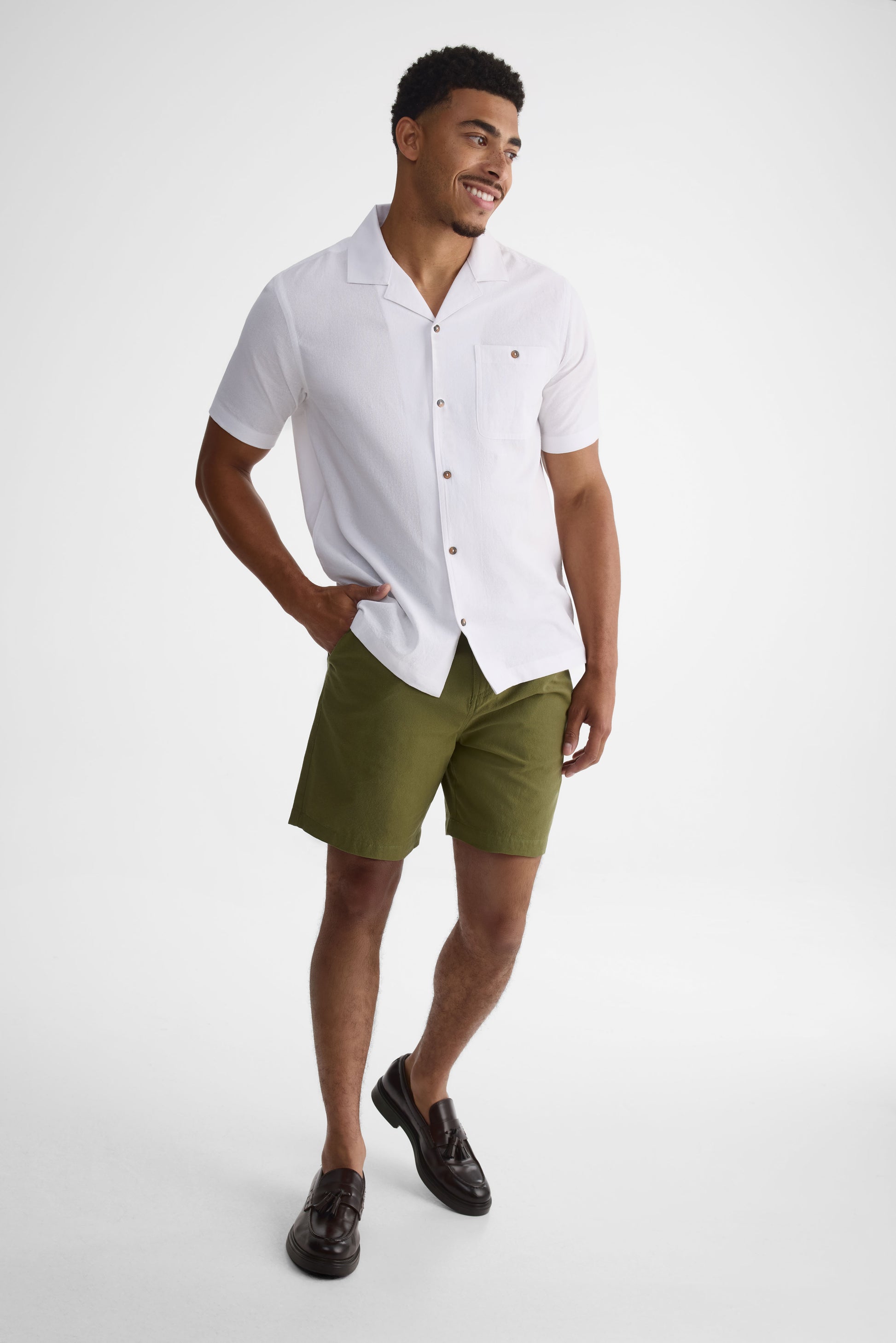 Short en chambray avec cordon - Homme && VERT