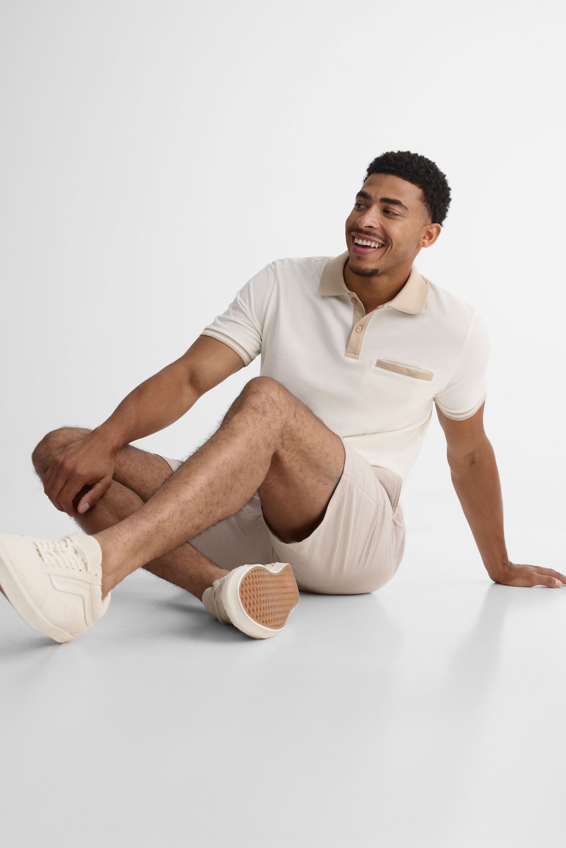 Chandail polo M/courtes en coton piqué - Homme && BEIGE