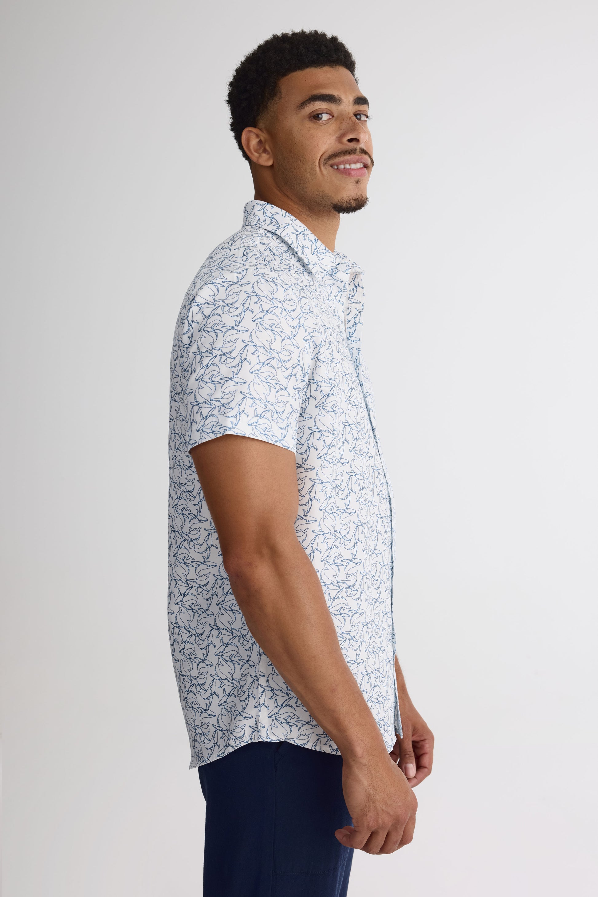Chemise manches courtes imprimée en polyester - Homme && BLANC MULTI