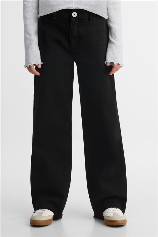 Pantalon jambe large en denim stretch - Ado fille && NOIR