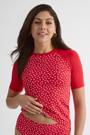 Chandail « Rashguard » à manches courtes - Femme && ROUGE/MULTI
