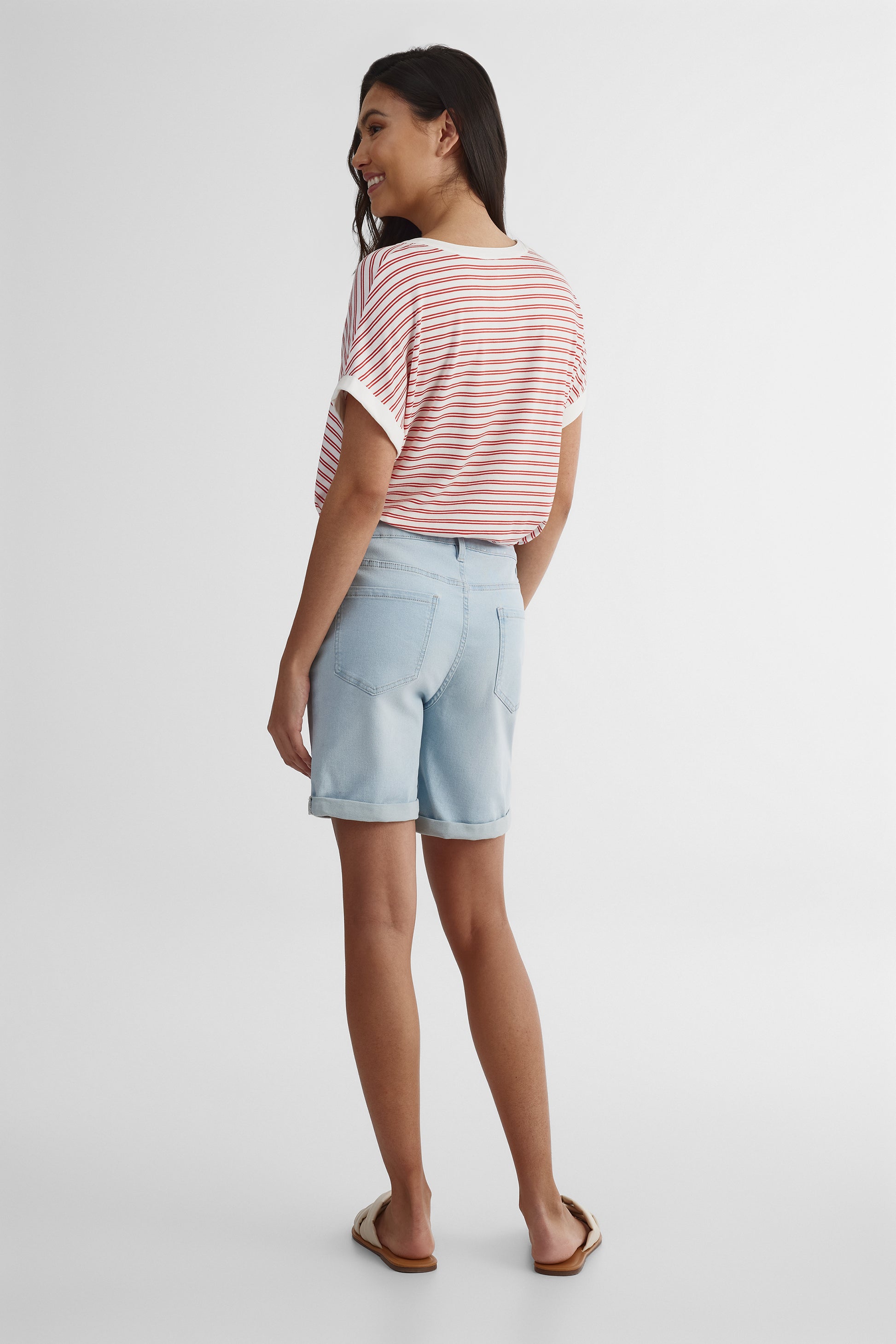 Short en denim taille haute extensible - Femme && DENIM PALE