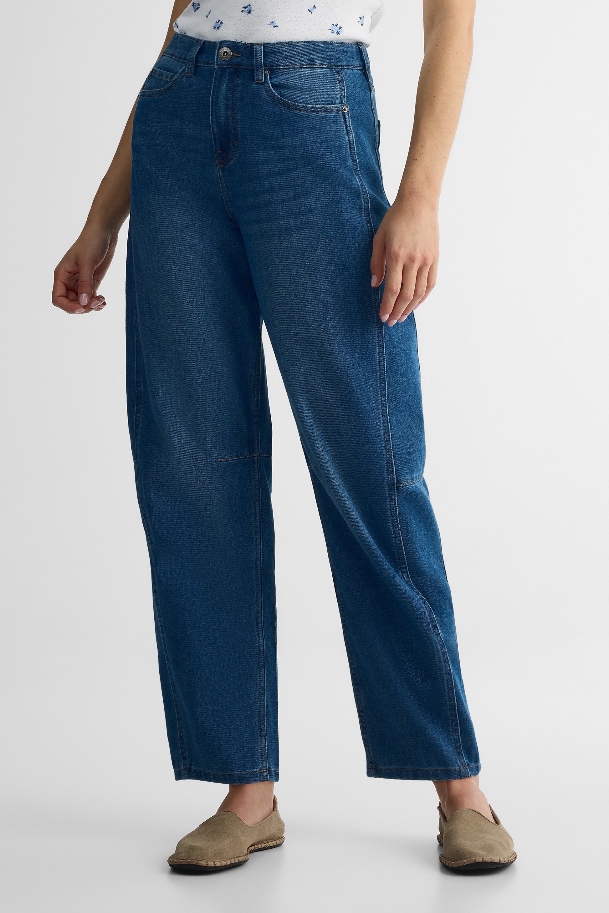 Jeans barrel taille haute – Femme && DENIM FONCE