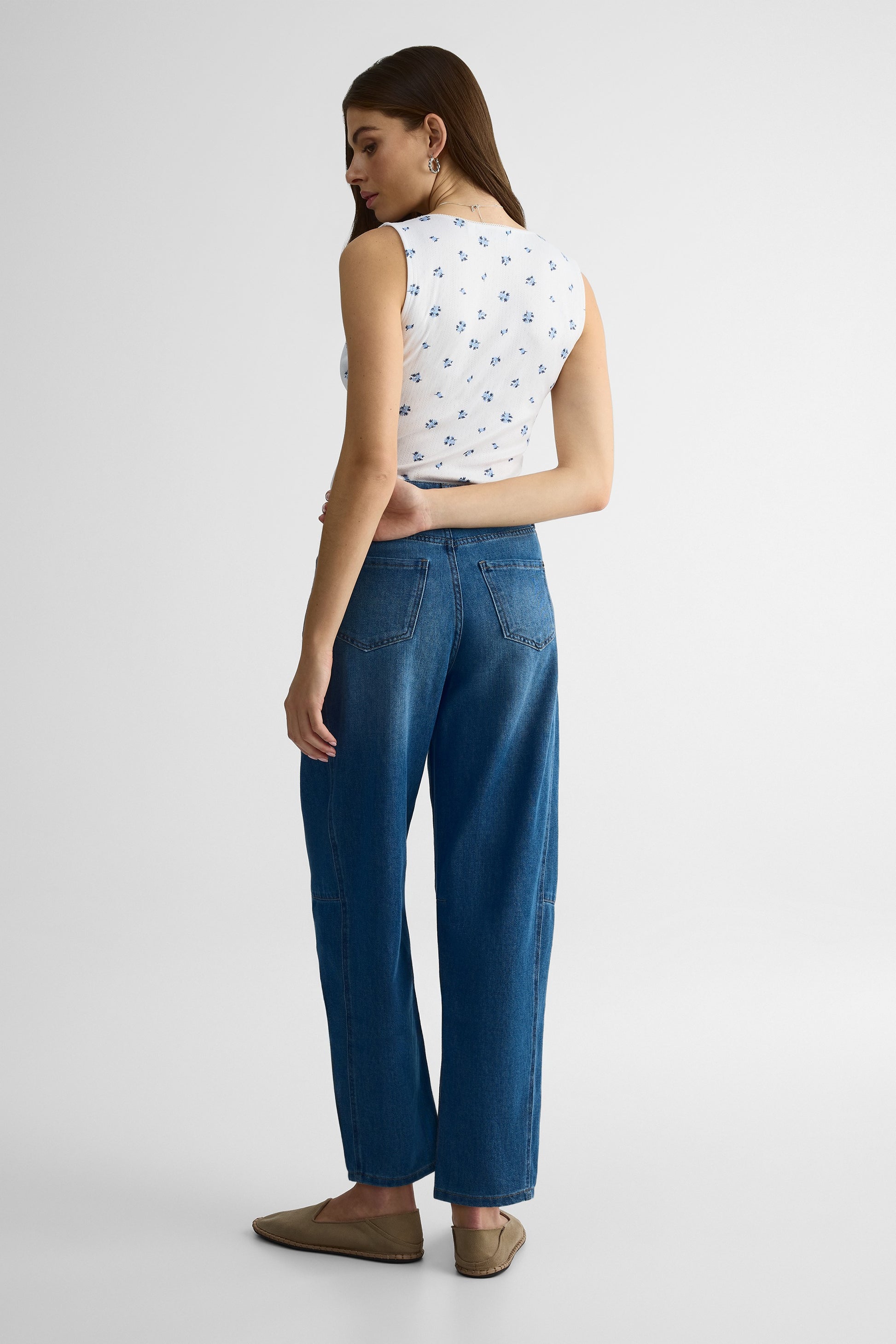 Jeans barrel taille haute – Femme && DENIM FONCE