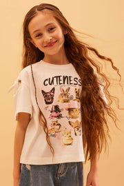Chandail M/courtes col rond avec noeud - Enfant fille && BLANC CASSÉ