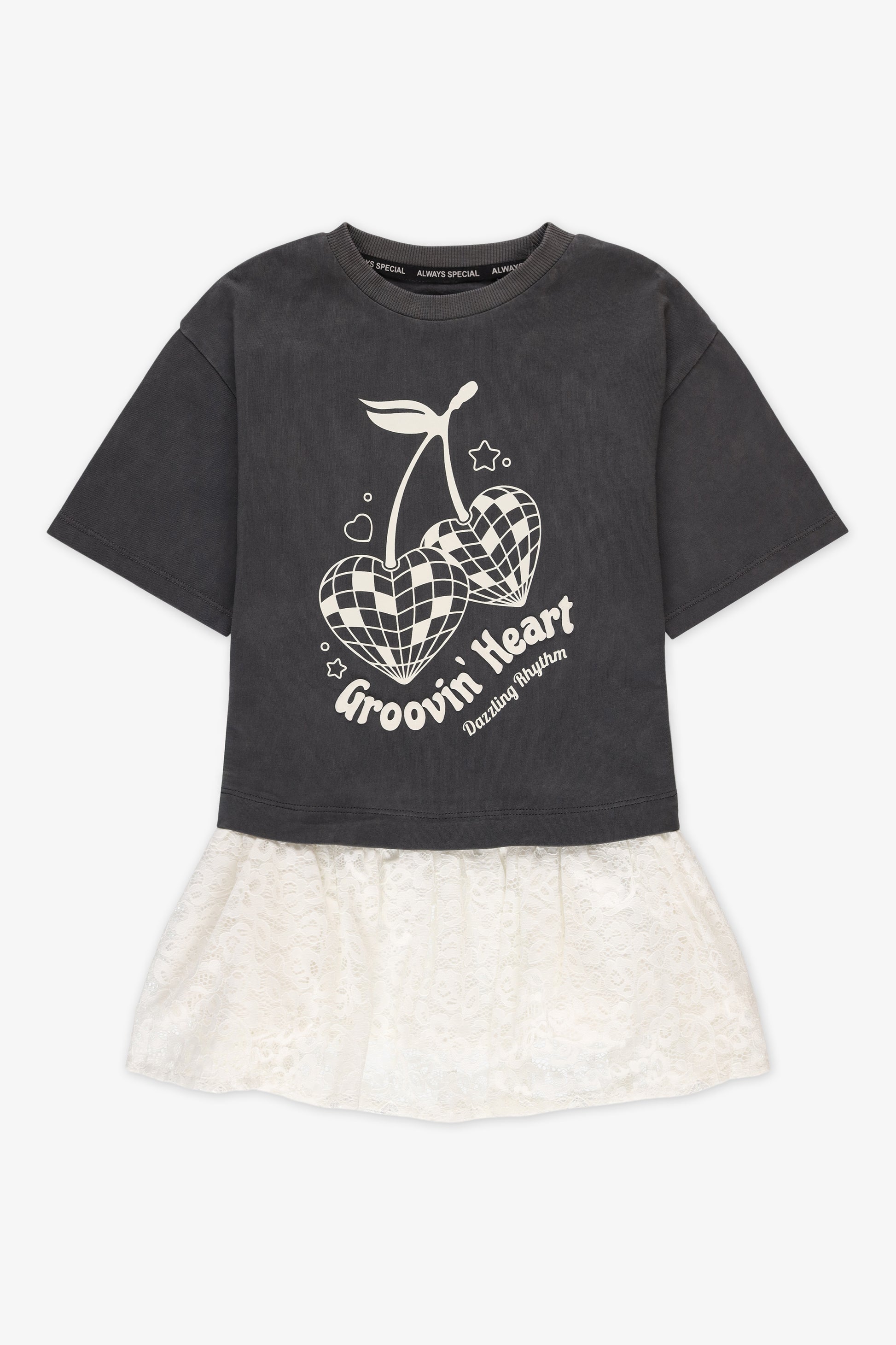 Robe M/courtes col rond imprimée - Enfant fille && CHARBON