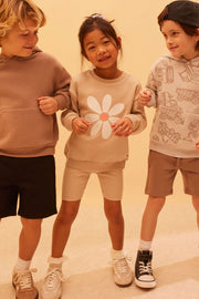 Chandail ouaté graphique et short court - Enfant fille && TAUPE
