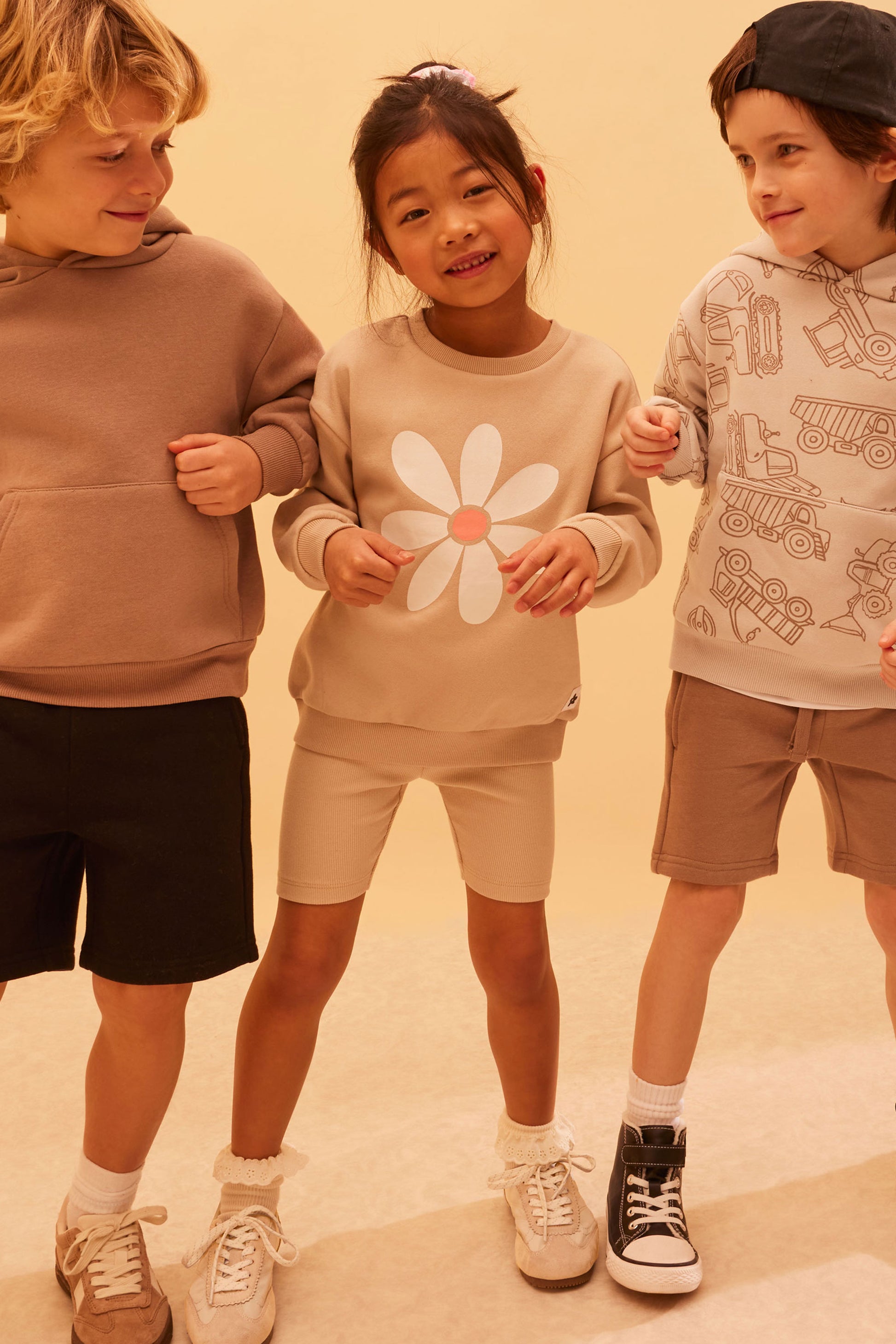 Chandail ouaté graphique et short court - Enfant fille && TAUPE