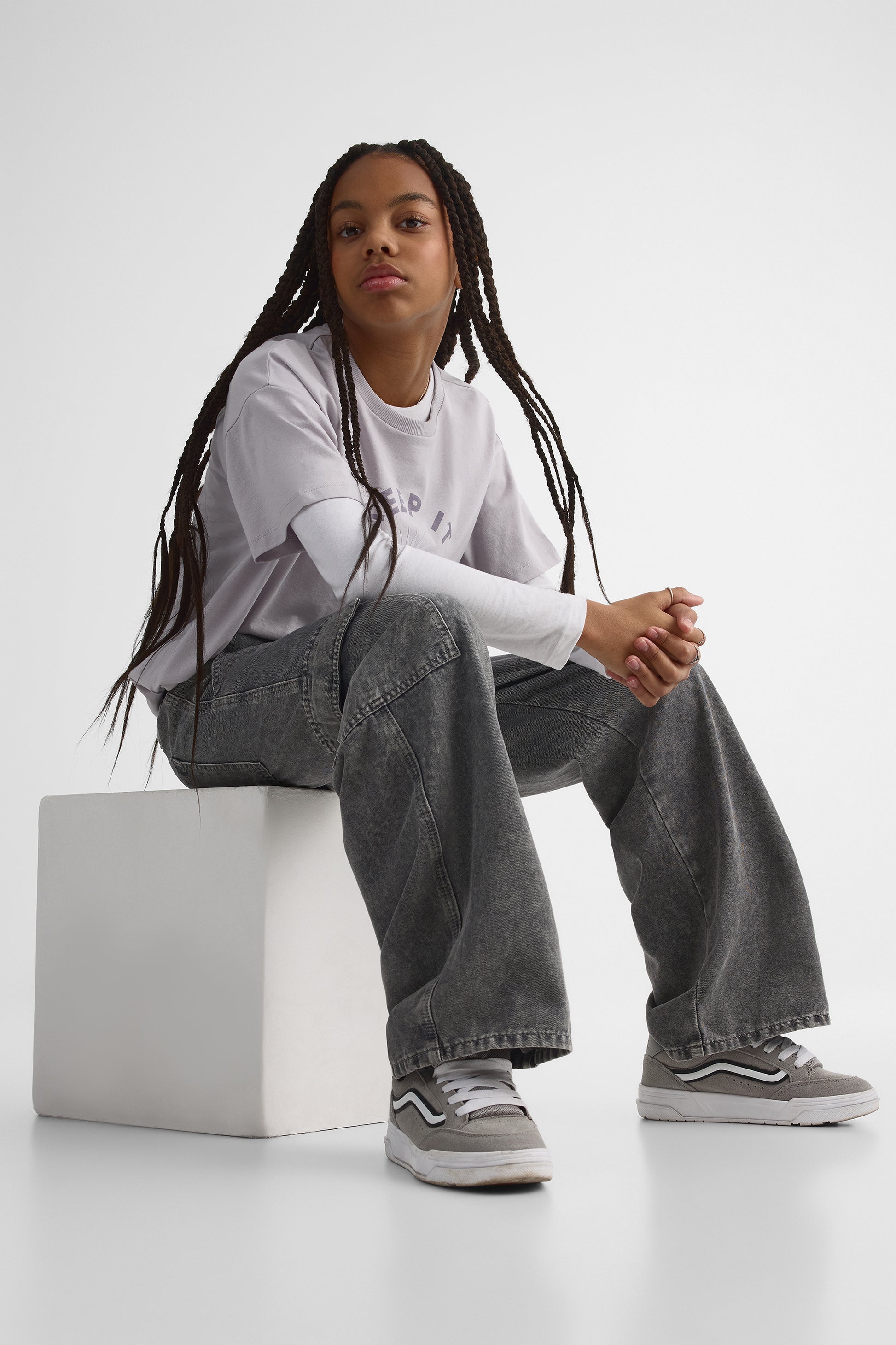 Pantalon cargo denim léger – Ado fille && DENIM GRIS