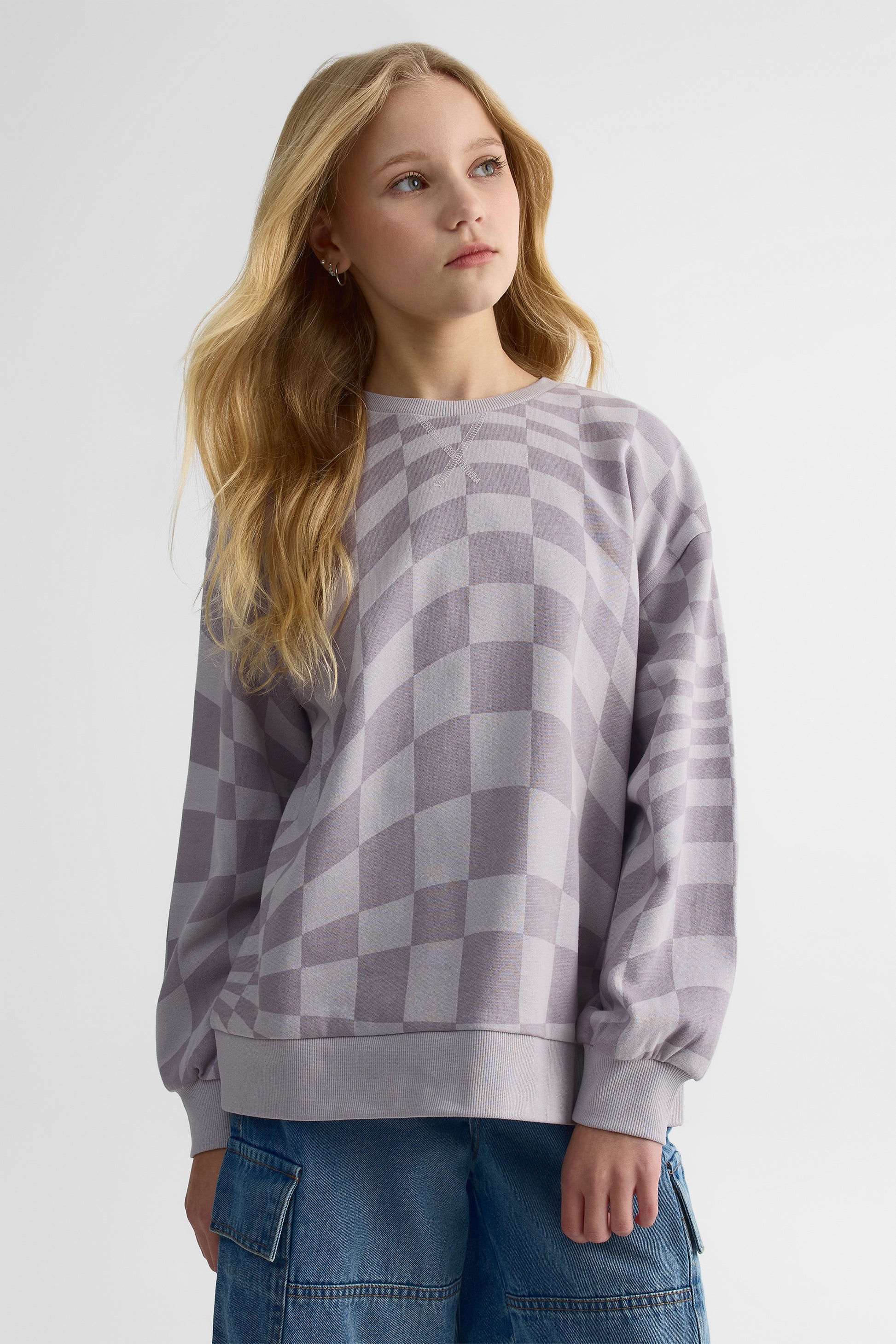 Chandail ouaté col rond, manches longues - Ado fille && MAUVE/MULTI