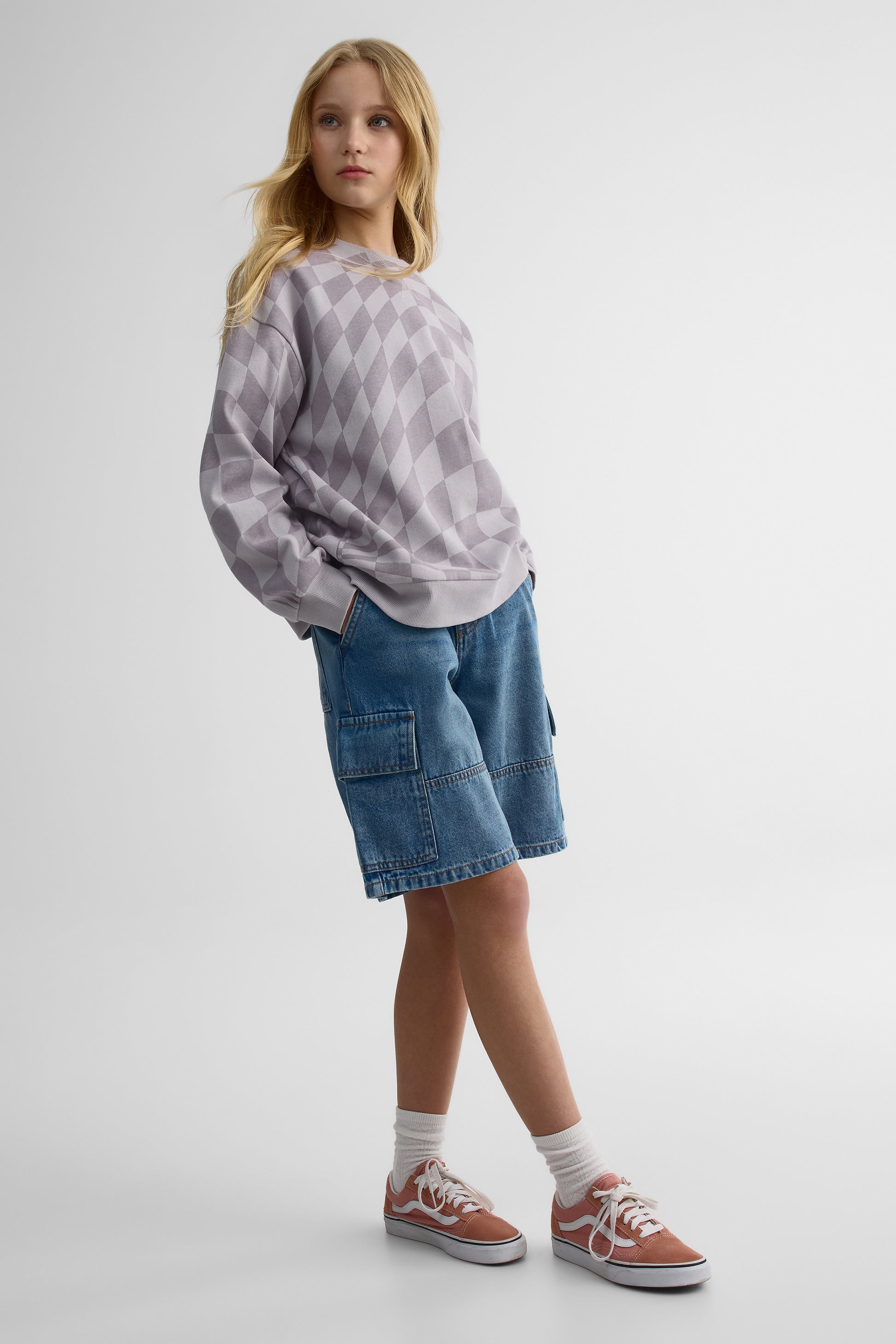 Chandail ouaté col rond, manches longues - Ado fille && MAUVE/MULTI